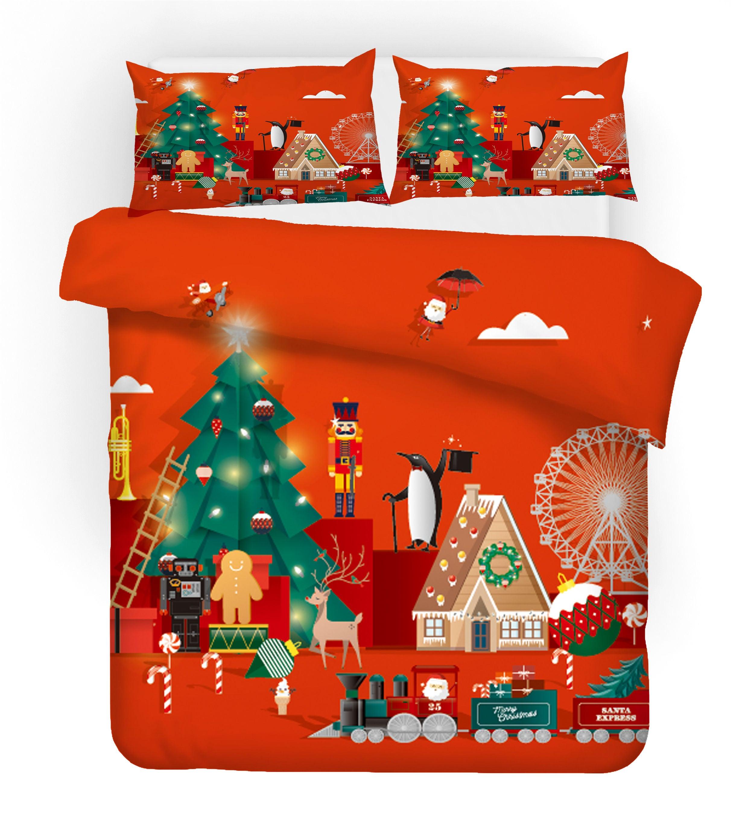 3D Merry Christmas Santa Claus Trees Gift Quilt Cover Set Bedding Set Duvet Cover Pillowcases JN 3059- Jess Art Decoration
