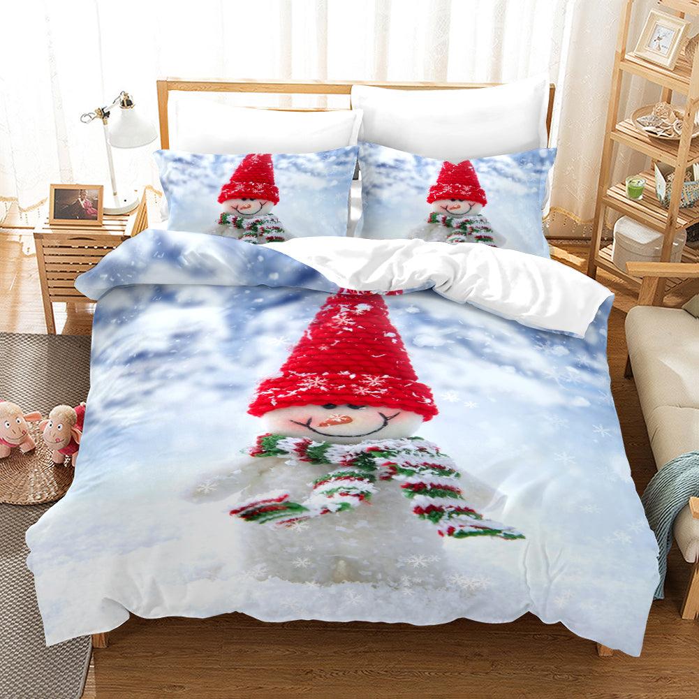 3D Christmas Day Snowman Quilt Cover Set Bedding Set Duvet Cover Pillowcases JN 3009- Jess Art Decoration