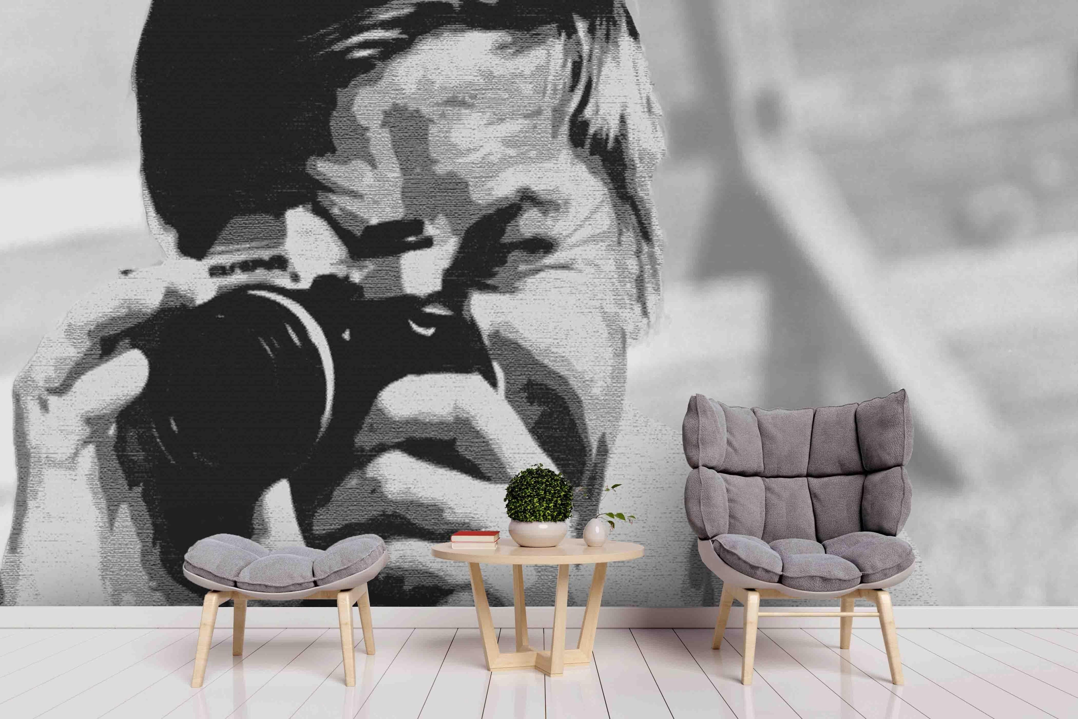 3D Old Character Photo black white old character photo mural wall mural wallpaper for living room - view 2
