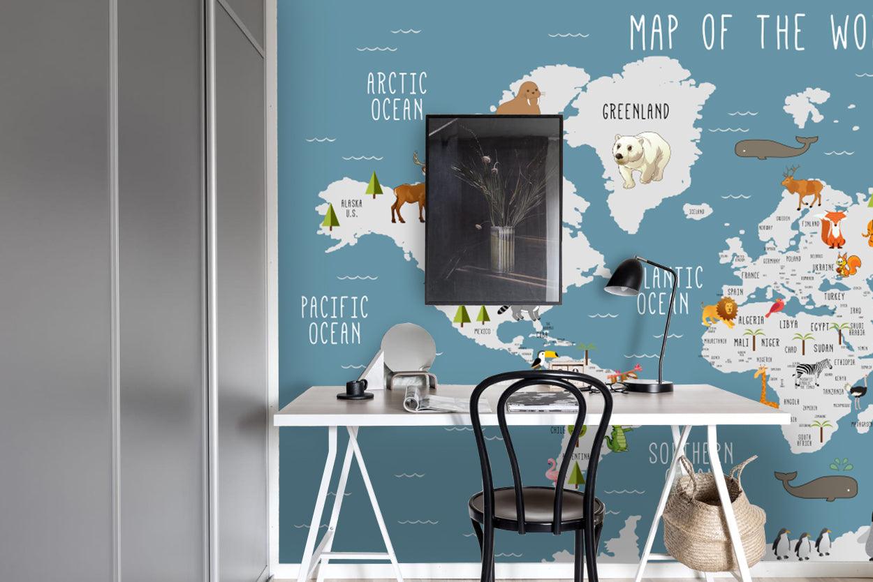 3D Blue World Map Wall Mural Wallpaper LQH 53- Jess Art Decoration