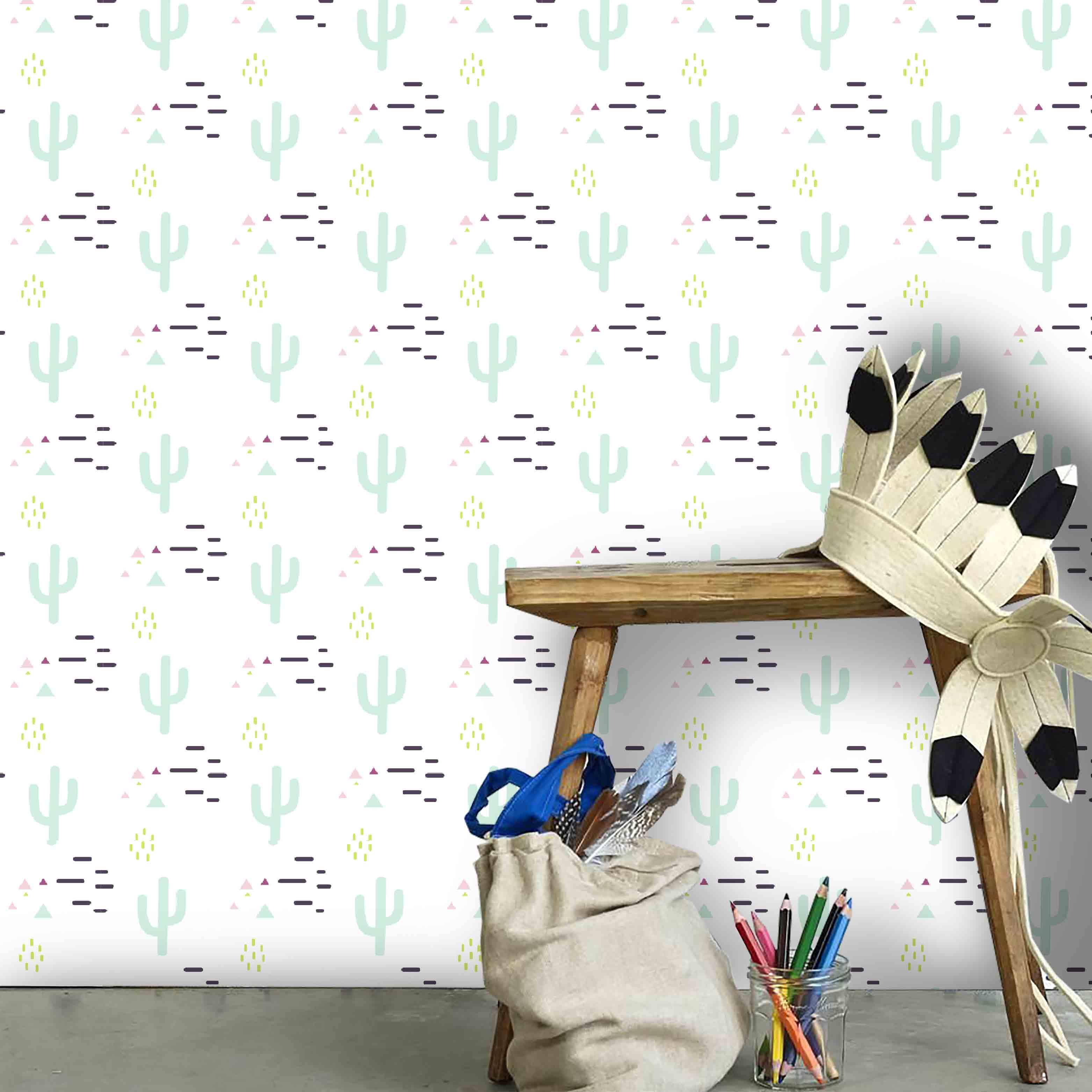 3D Cactus Cartoon White Background Wall Mural Wallpaper 7- Jess Art Decoration