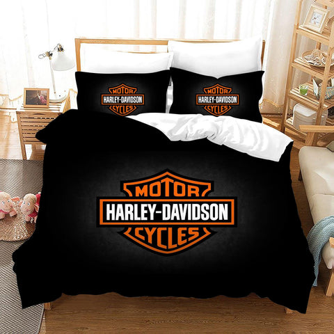 3D Black Harley-Davidson Motorcycle Quilt Cover Set Bedding Set Duvet Cover Pillowcases SF86- Jess Art Decoration