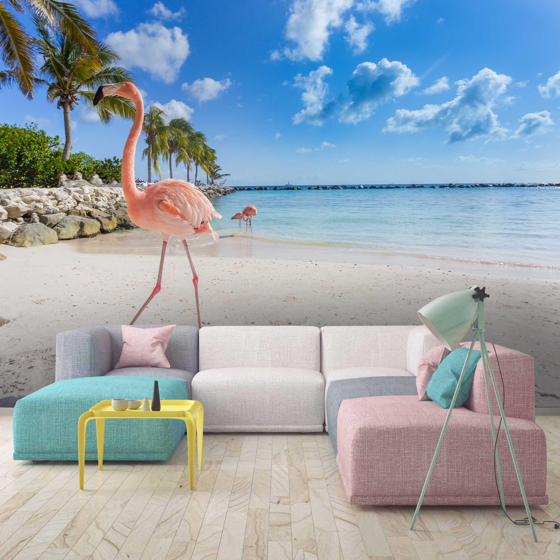 3D Tropical Beach Flamingo Wall Mural Wallpaper 31- Jess Art Decoration