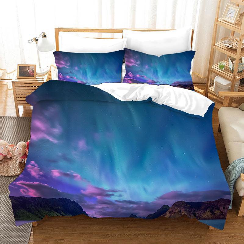 3D  Bright  Blue Qurora Landscape  Quilt Cover Set Bedding Set Duvet Cover Pillowcases  D11 ZY- Jess Art Decoration
