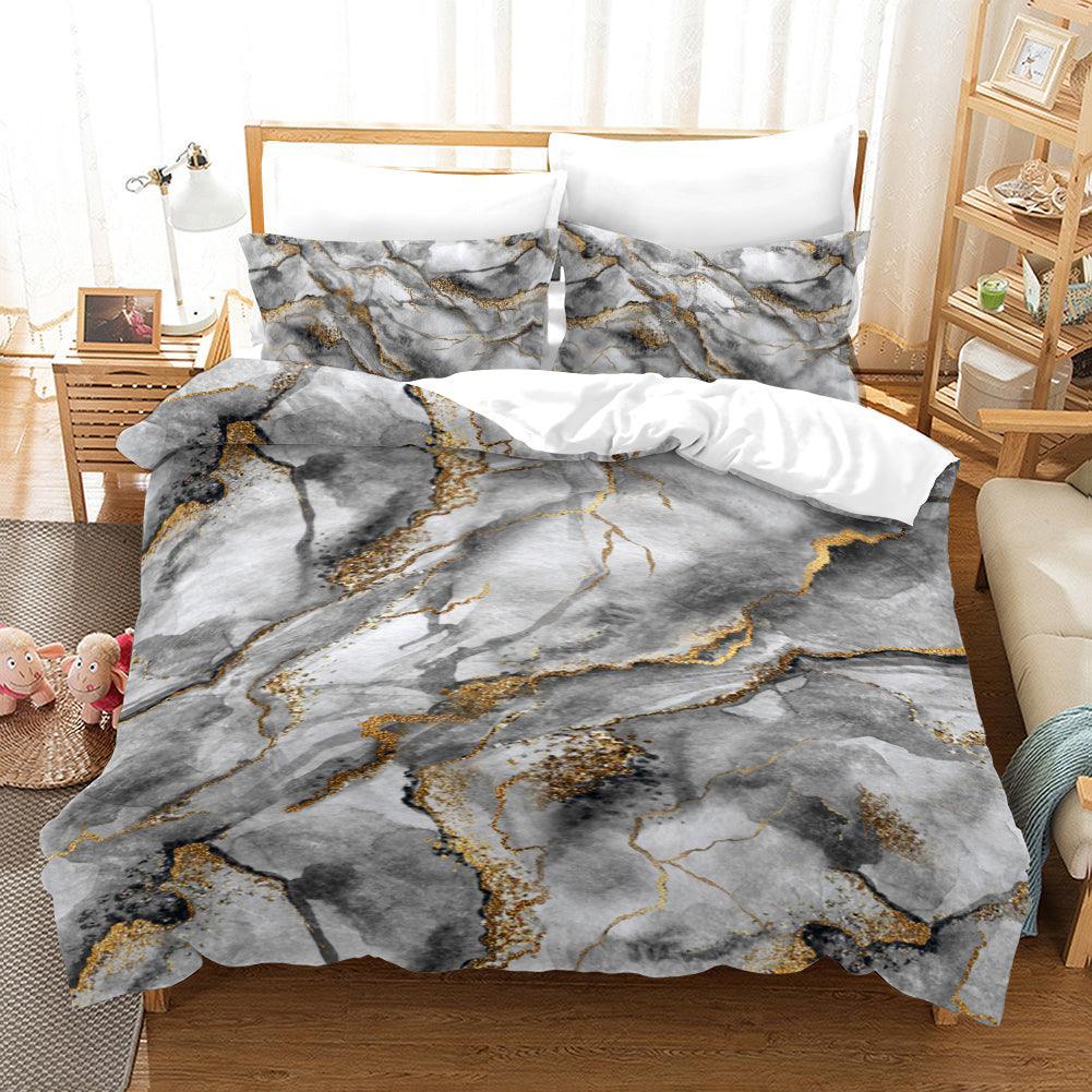 3D Grey Gold Foil Marble Quilt Cover Set Bedding Set Duvet Cover Pillowcases A418 LQH- Jess Art Decoration