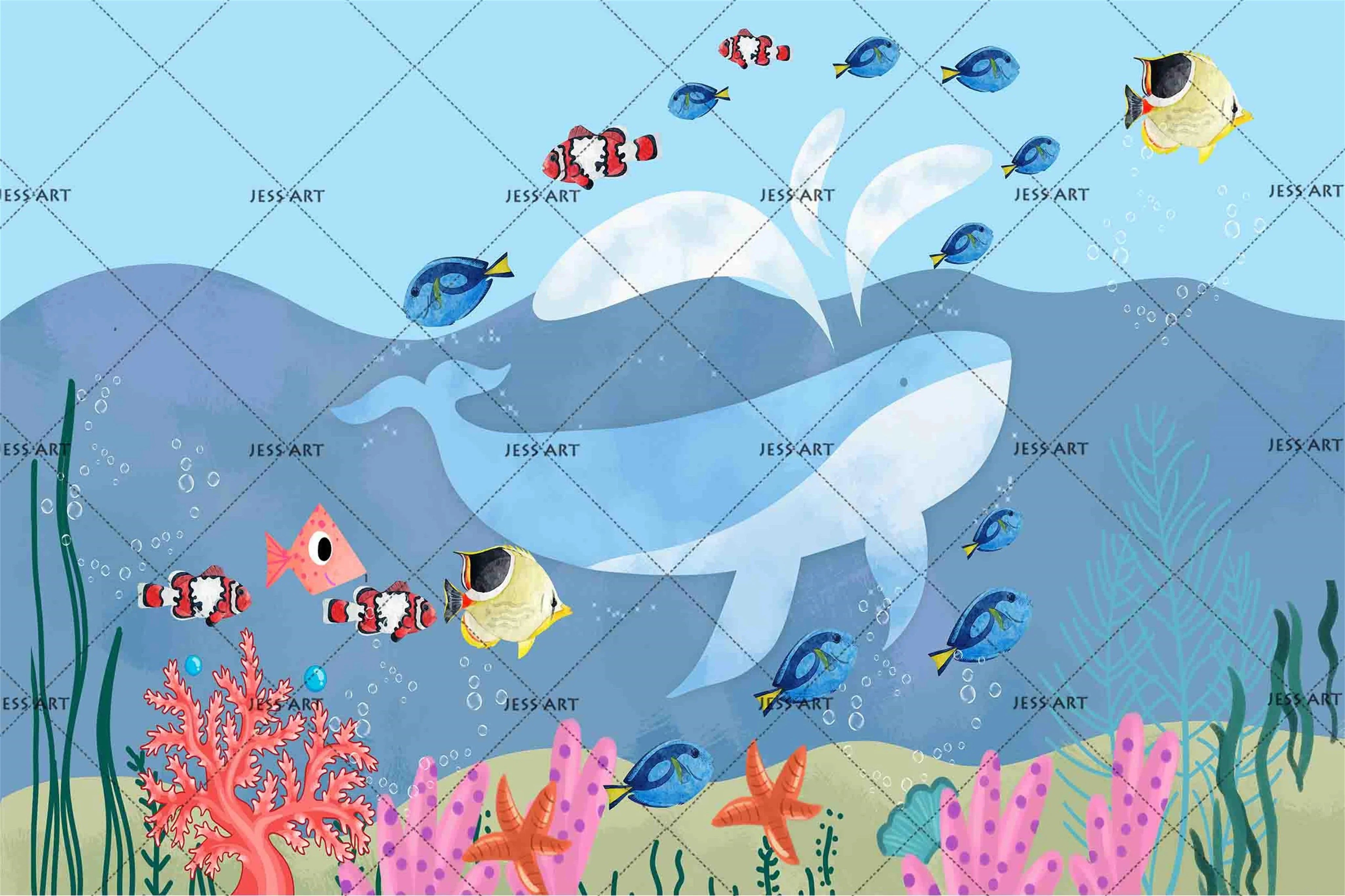 3D Hand Drawn Animal Dolphin Wall Mural Wallpaper LQH 18- Jess Art Decoration