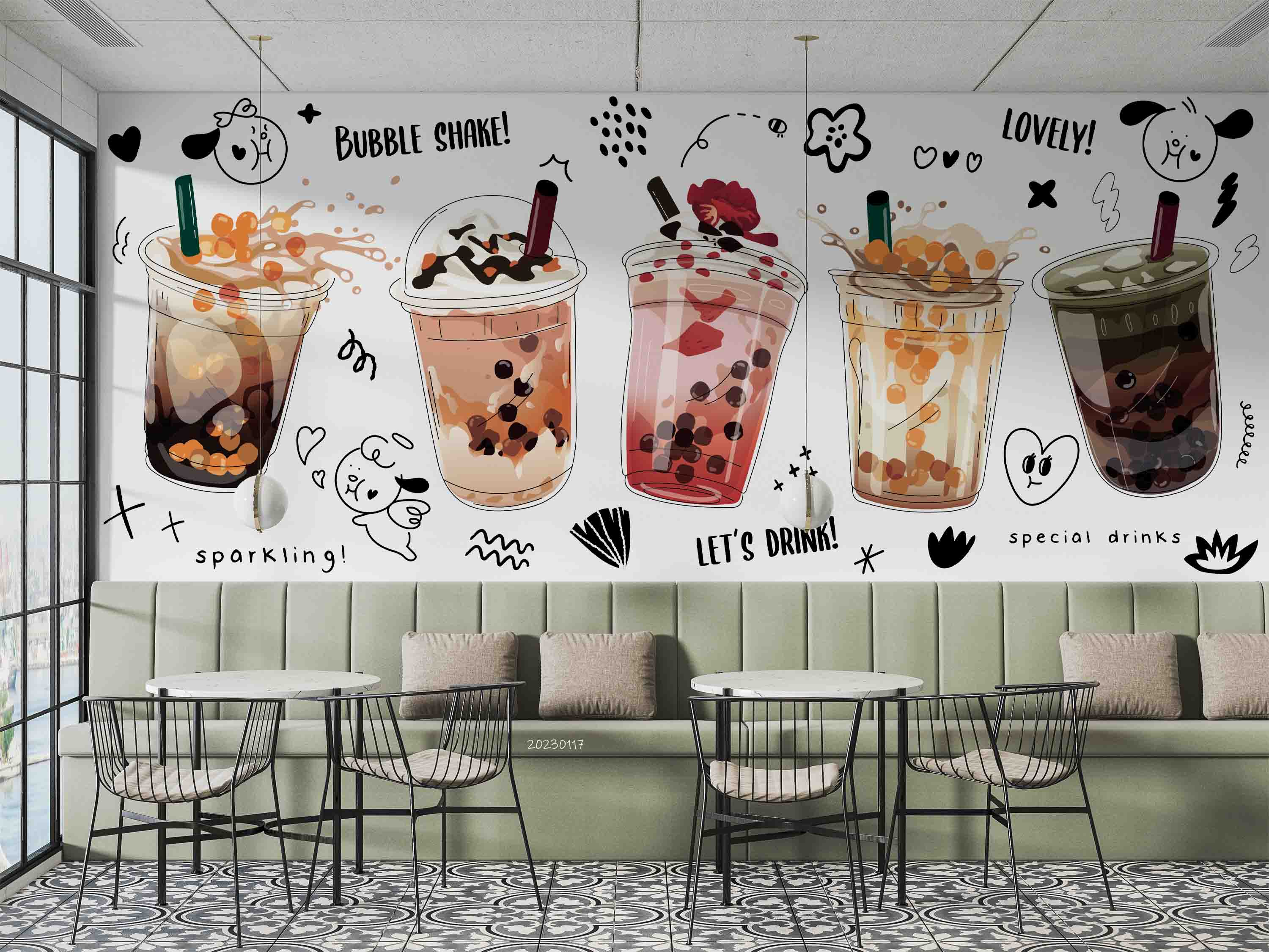 3D Boba Milk Tea Pearl Milk Tea Wall Mural Wallpaper GD 1599- Jess Art Decoration