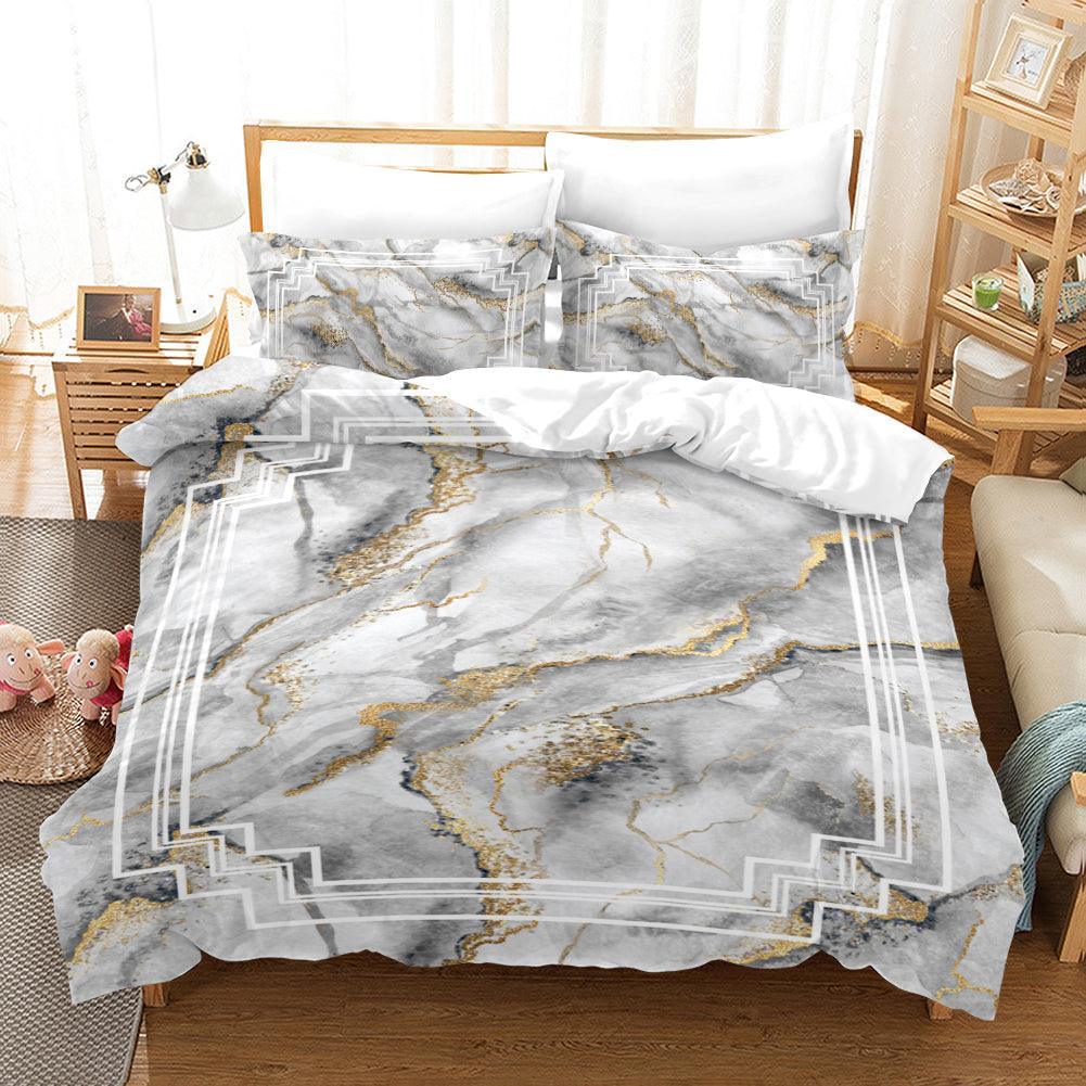 3D Grey Gold Foil Marble Quilt Cover Set Bedding Set Duvet Cover Pillowcases A419 LQH- Jess Art Decoration