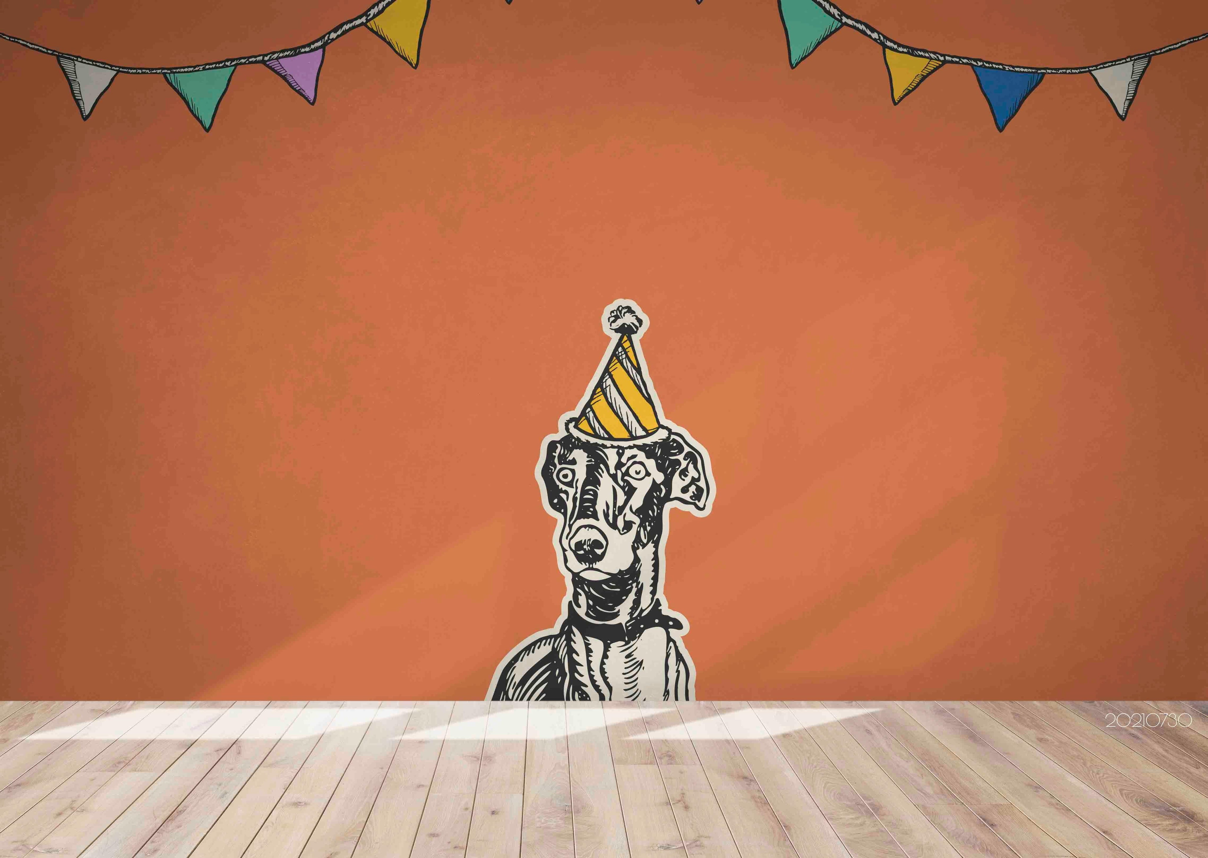 3D Dog Birthday Celebrate Orange Wall Mural Wallpaper SWW4422- Jess Art Decoration