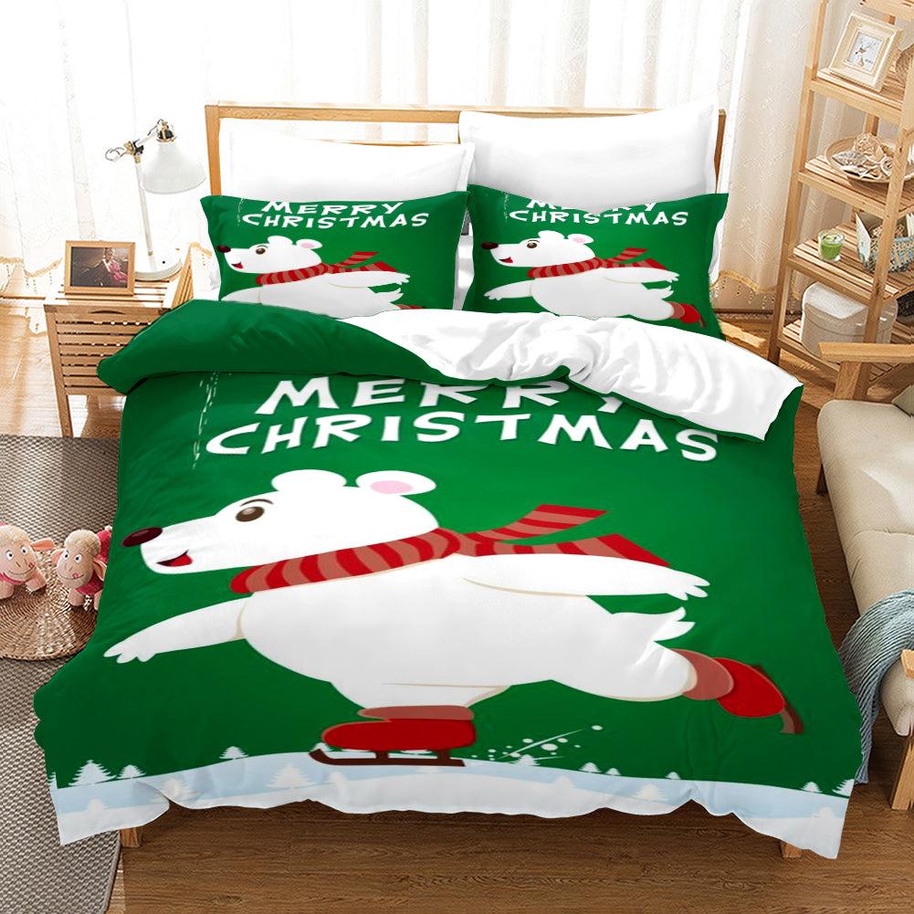 3D Merry Christmas Bear Gift Quilt Cover Set Bedding Set Duvet Cover Pillowcases JN 3028- Jess Art Decoration