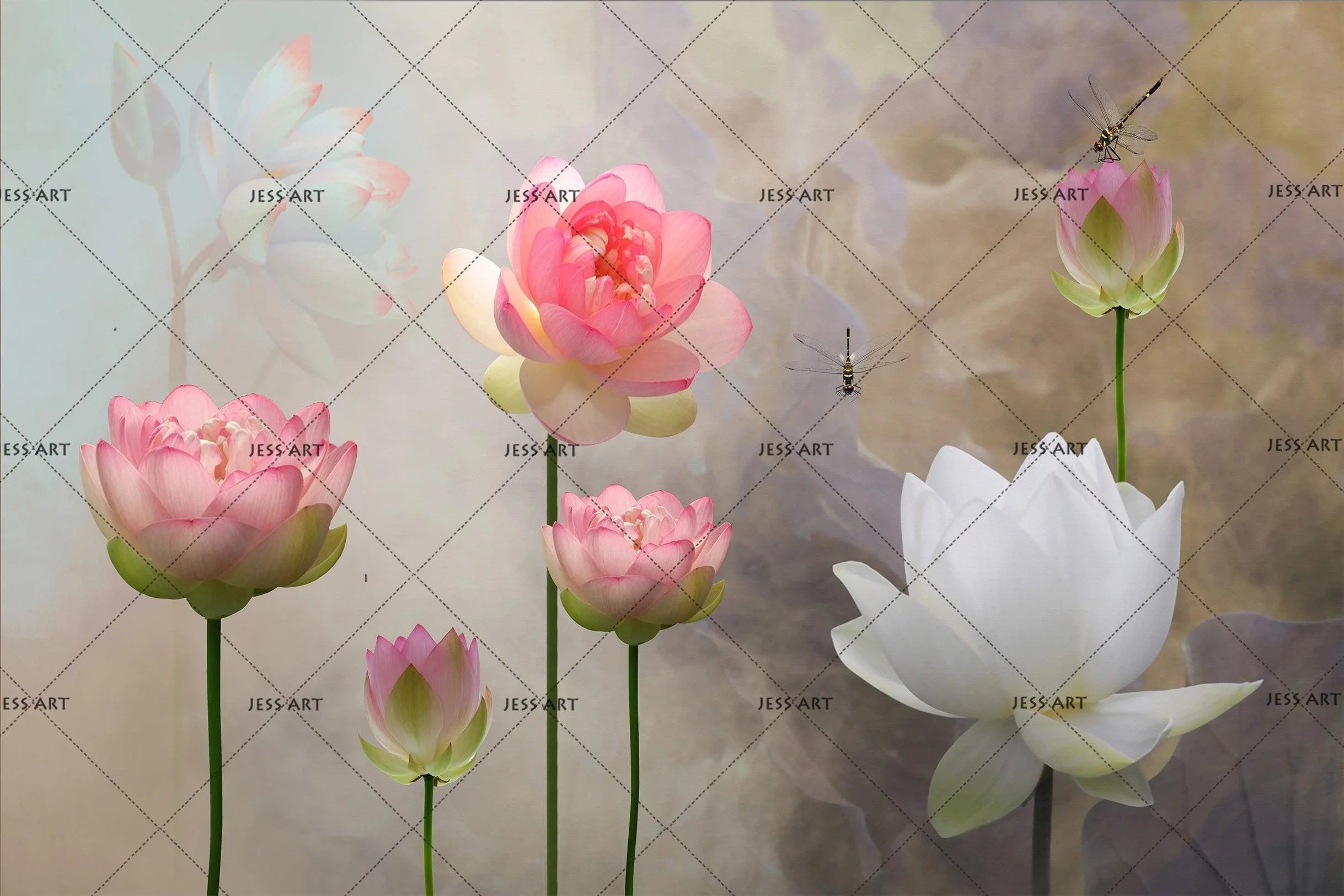 3D Lotus Dragonfly Wall Mural Wallpaper SF44- Jess Art Decoration