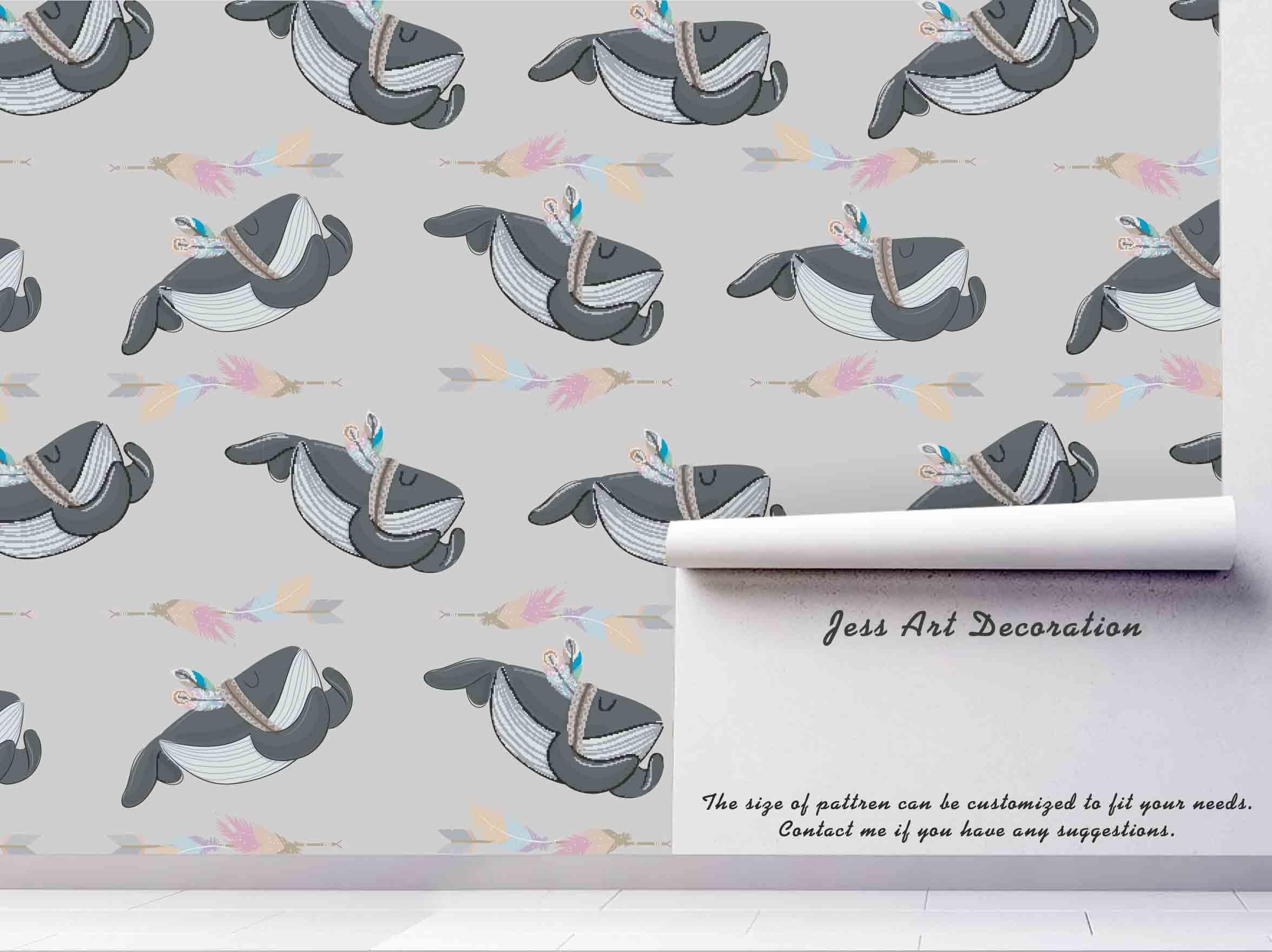 3D Cartoon Dolphin Feather Wall Mural Wallpaper A174 LQH- Jess Art Decoration