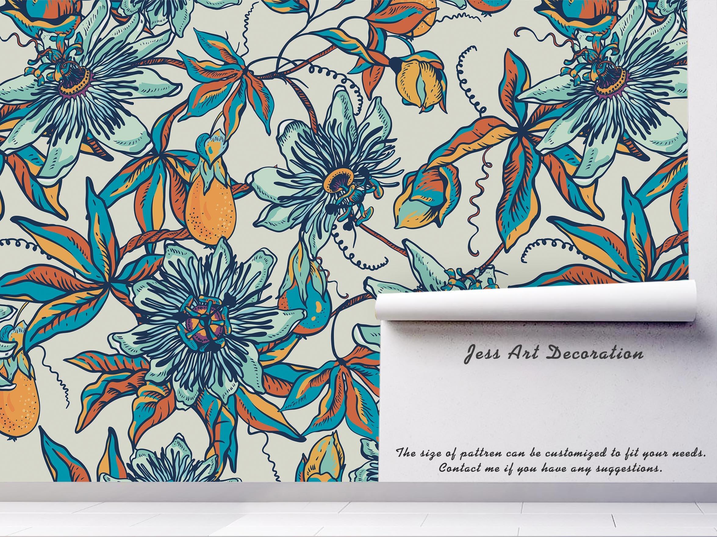 3D Hand Painted Green Flowers Wall Mural Wallpaper 50- Jess Art Decoration