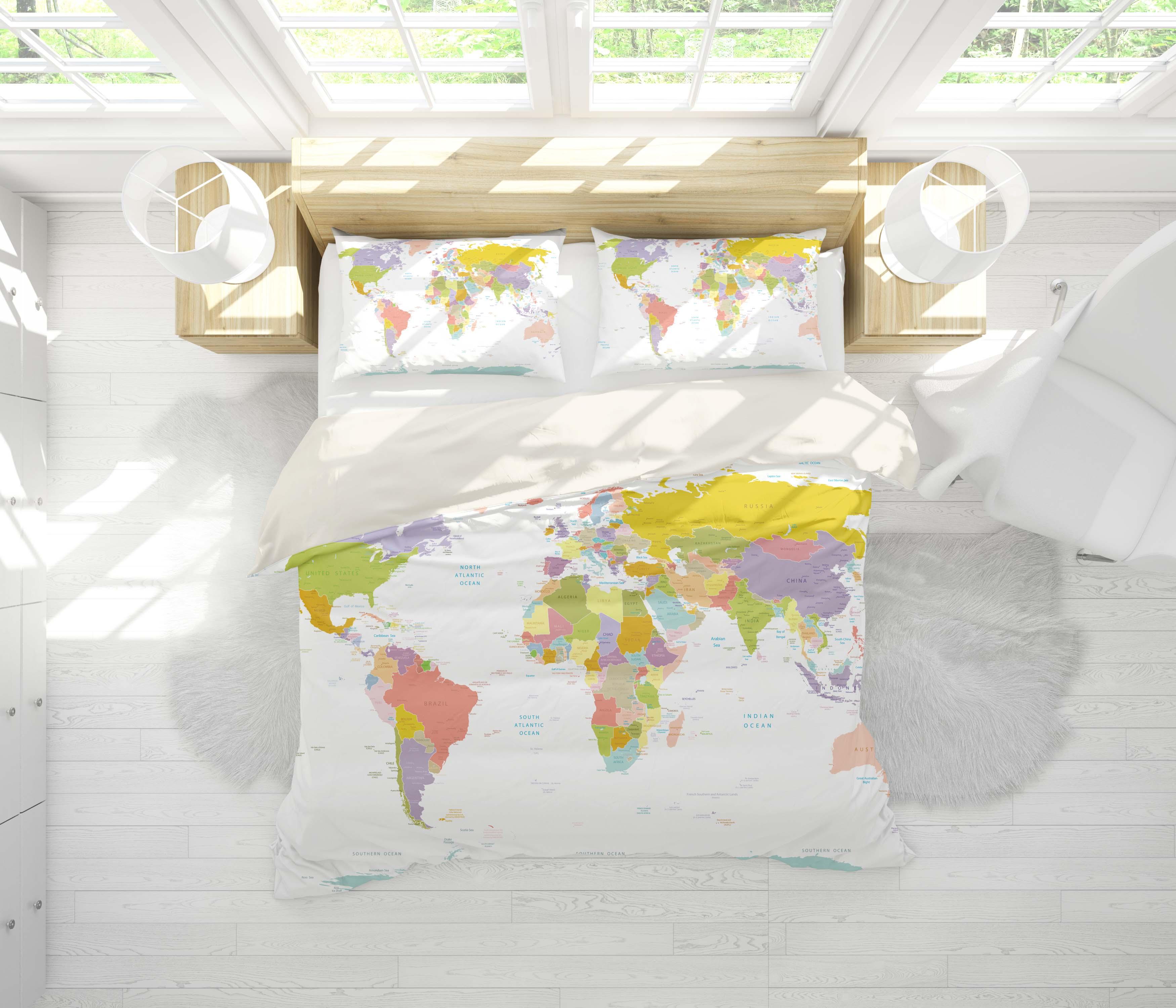 3D World Map Quilt Cover Set Bedding Set Pillowcases 05- Jess Art Decoration