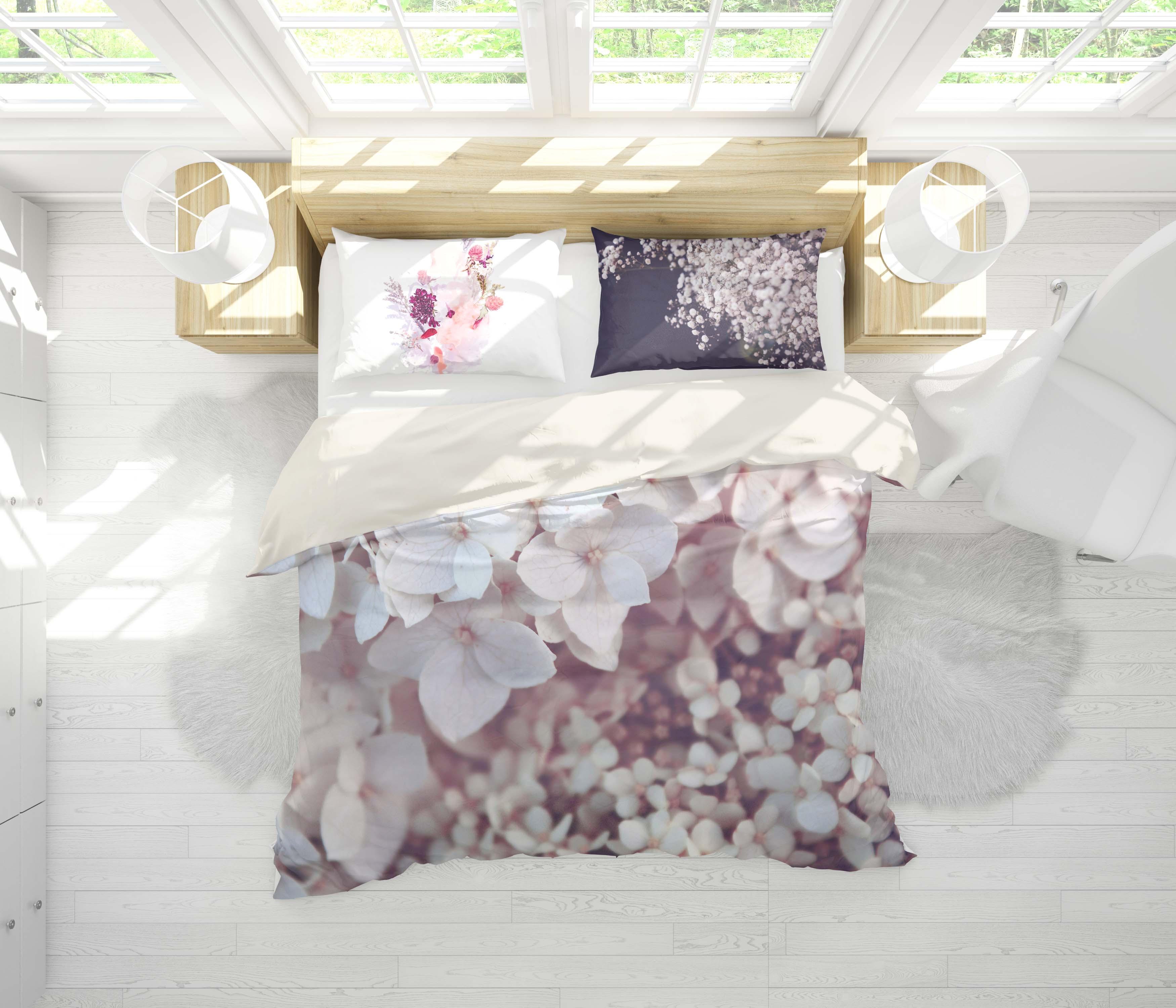 3D White Flowers Quilt Cover Set Bedding Set Pillowcases 16- Jess Art Decoration