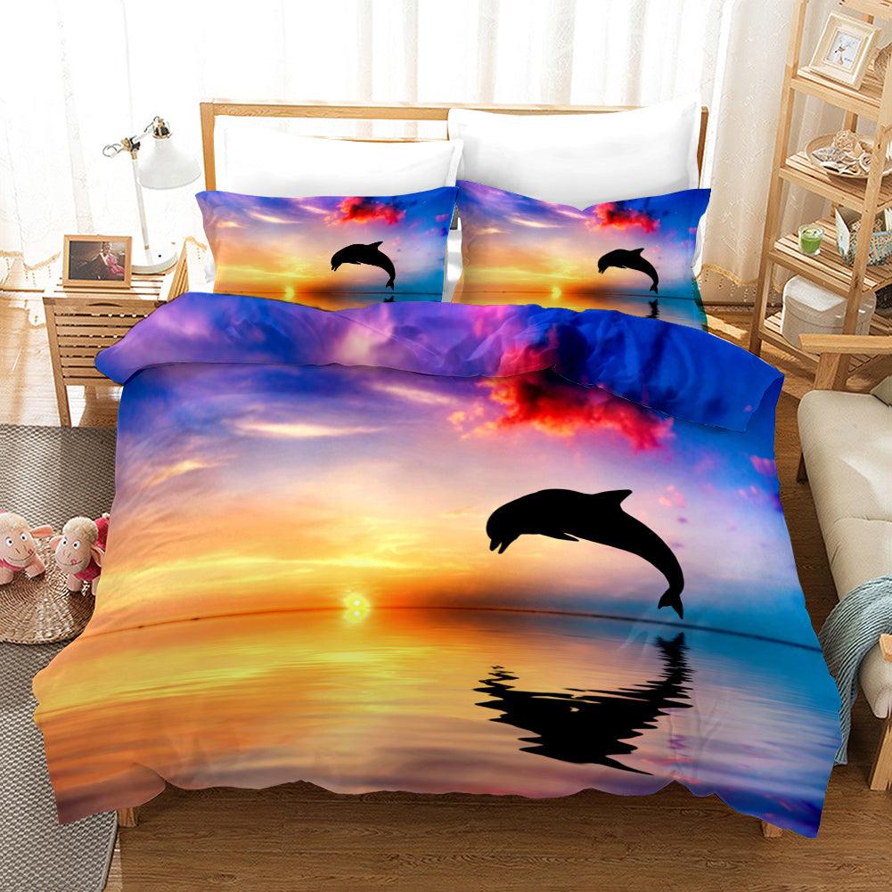 3D Yellow Sky Sea Dolphin Quilt Cover Set Bedding Set Pillowcases 7- Jess Art Decoration