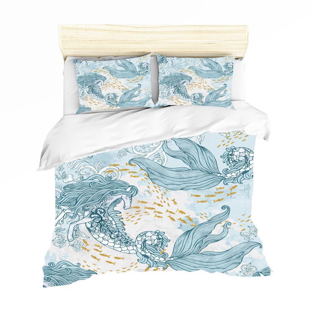 3D Blue Horse Face Mermaid Quilt Cover Set Bedding Set Pillowcases 79- Jess Art Decoration