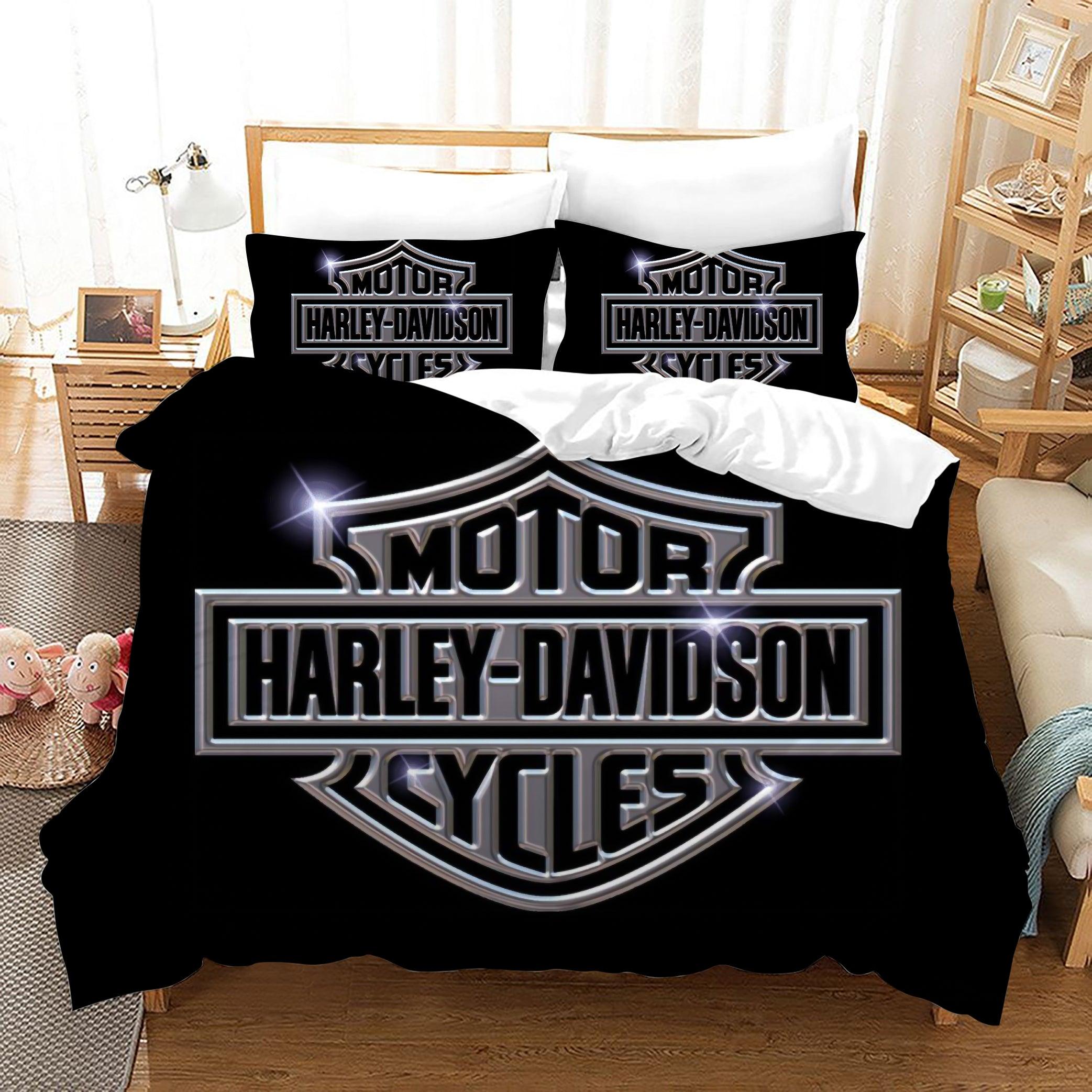 3D Black Gray Harley-Davidson Motorcycle Quilt Cover Set Bedding Set Duvet Cover Pillowcases SF88- Jess Art Decoration