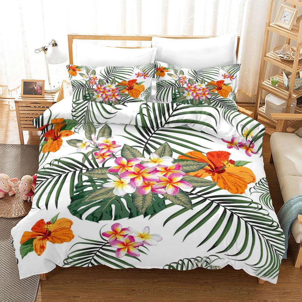 3D Tropical Floral Leaves Quilt Cover Set Bedding Set Duvet Cover Pillowcases 113- Jess Art Decoration