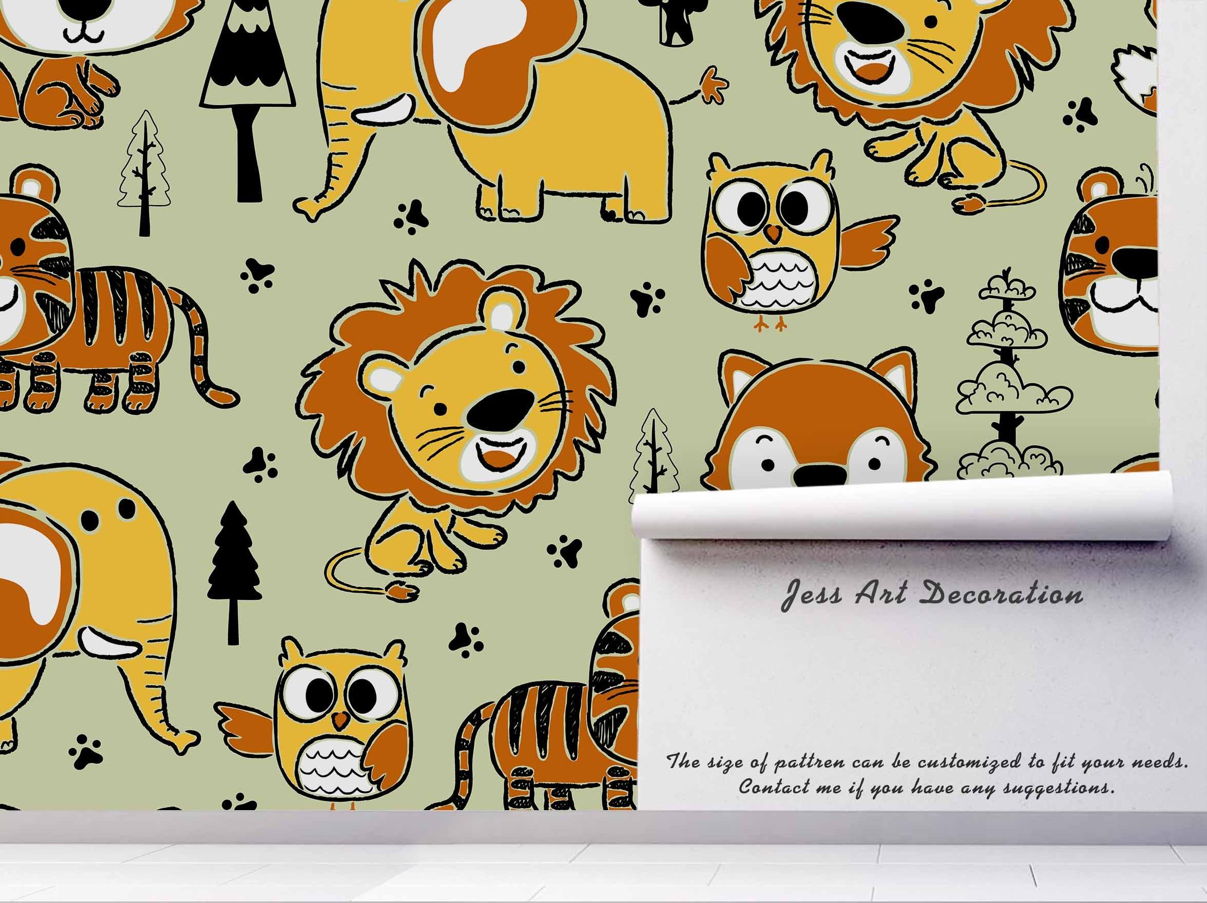 3D Cartoon Animal Lion Fox Wall Mural Wallpaper A208 LQH- Jess Art Decoration