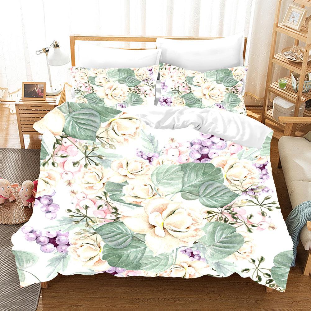 3D Flower Leaves Blueberry Quilt Cover Set Bedding Set Pillowcases 50- Jess Art Decoration