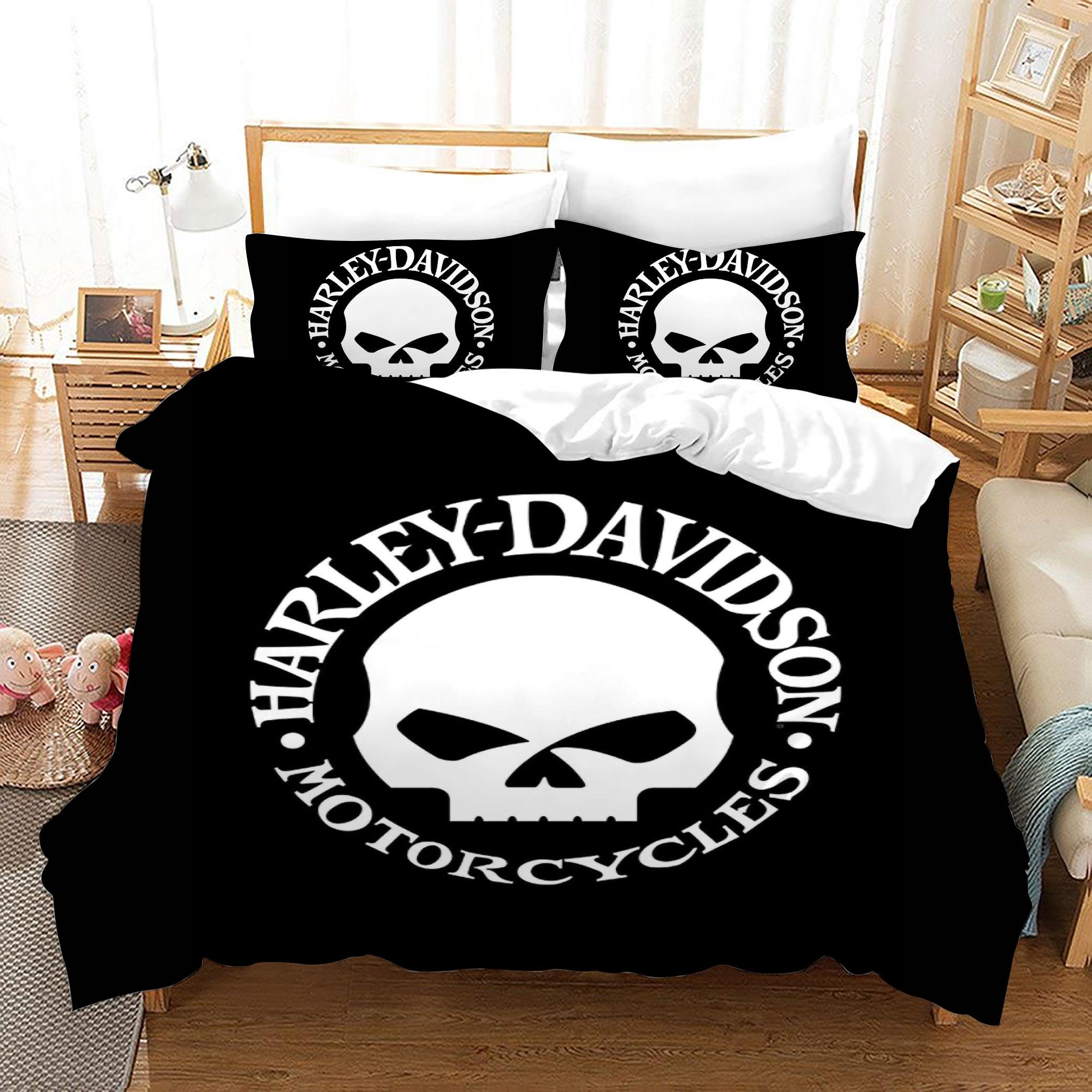 3D Harley-Davidson Motorcycle Skull Quilt Cover Set Bedding Set Duvet Cover Pillowcases SF89- Jess Art Decoration