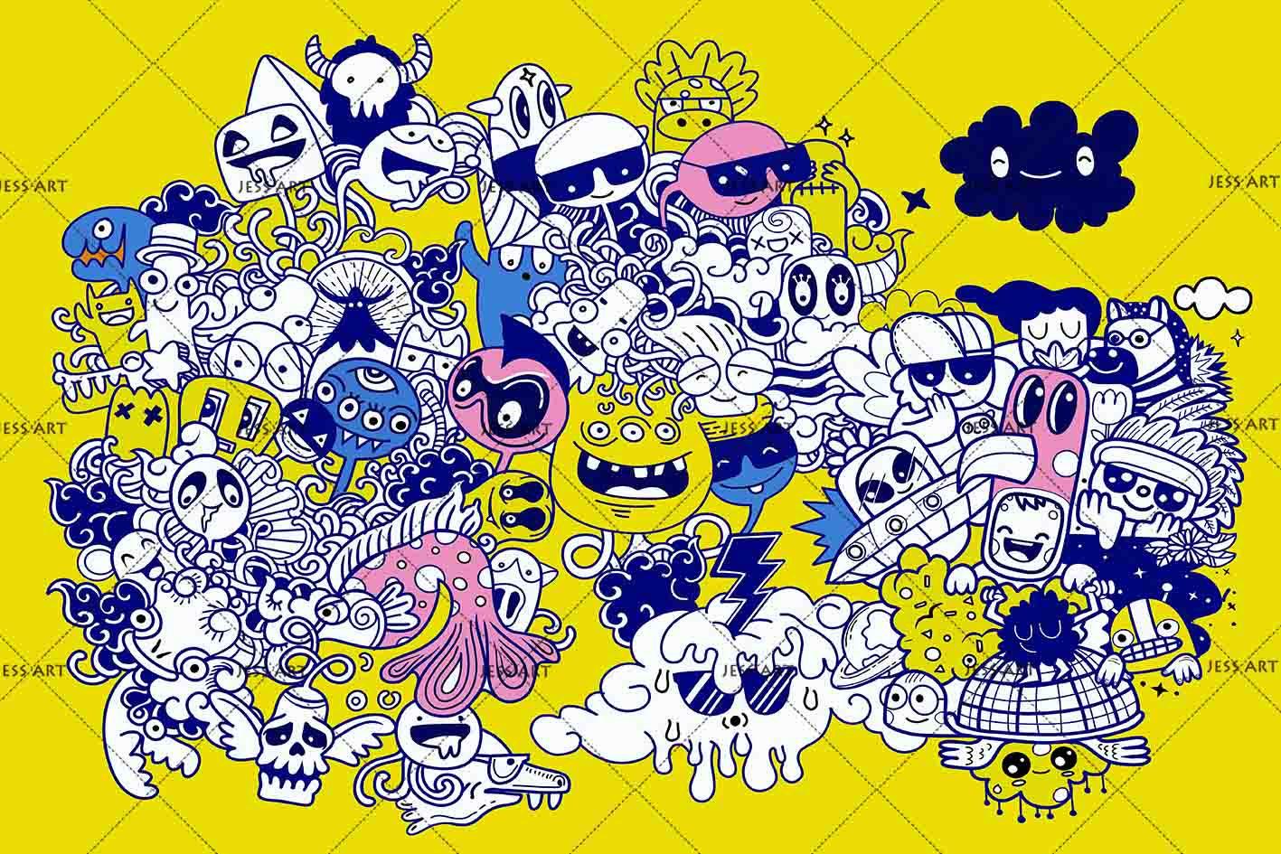 3D Yellow Cartoon Graffiti Wall Mural Wallpaper SF60- Jess Art Decoration