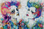 3D White Brick Graffiti Faces colourful graffiti face mural wall mural wallpaper for living room - view 3