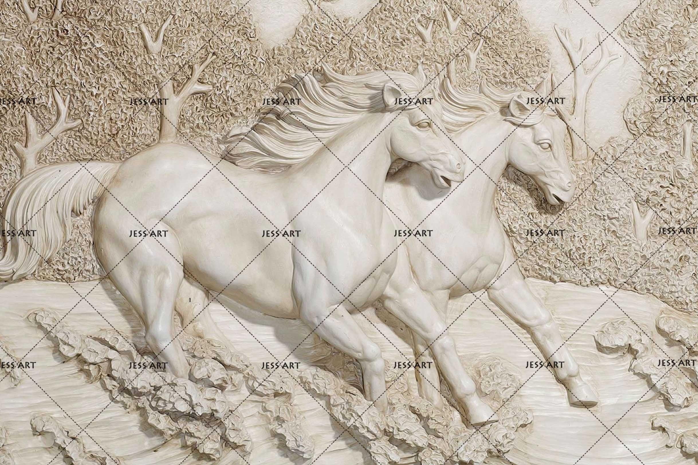 3D White Plaster Horse Relief Wall Mural Wallpaper 239- Jess Art Decoration