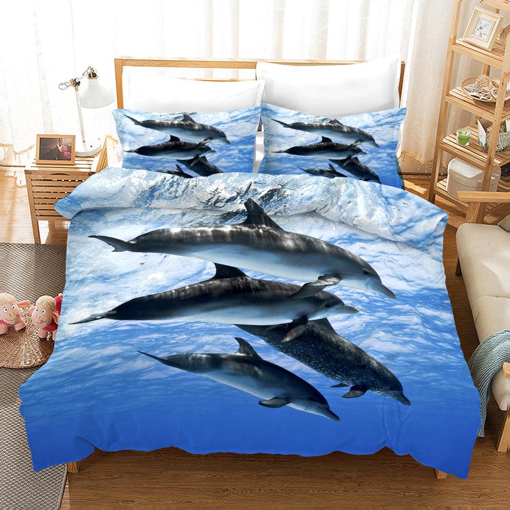 3D Blue Sky Sea Dolphin Quilt Cover Set Bedding Set Pillowcases 9- Jess Art Decoration