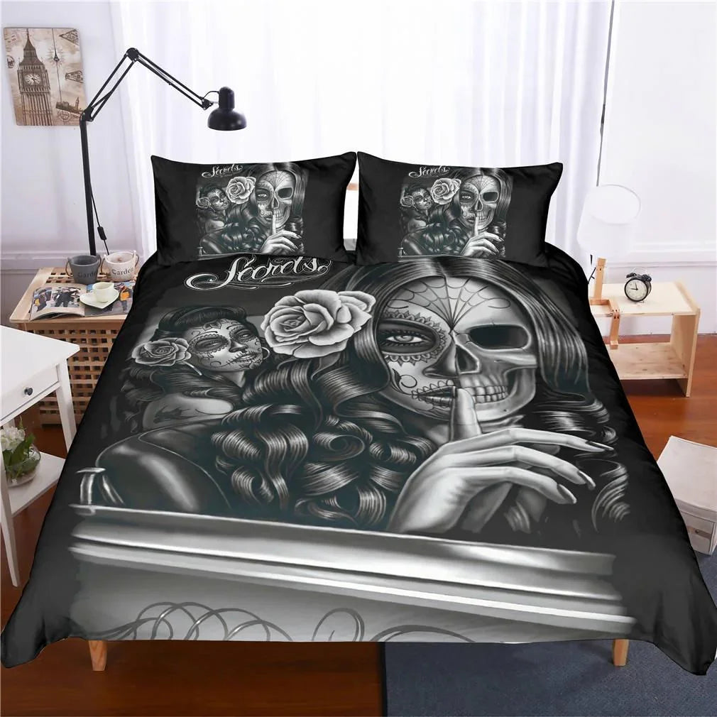 3D Skull Beauty Quilt Cover Set Bedding Set Pillowcases 77- Jess Art Decoration