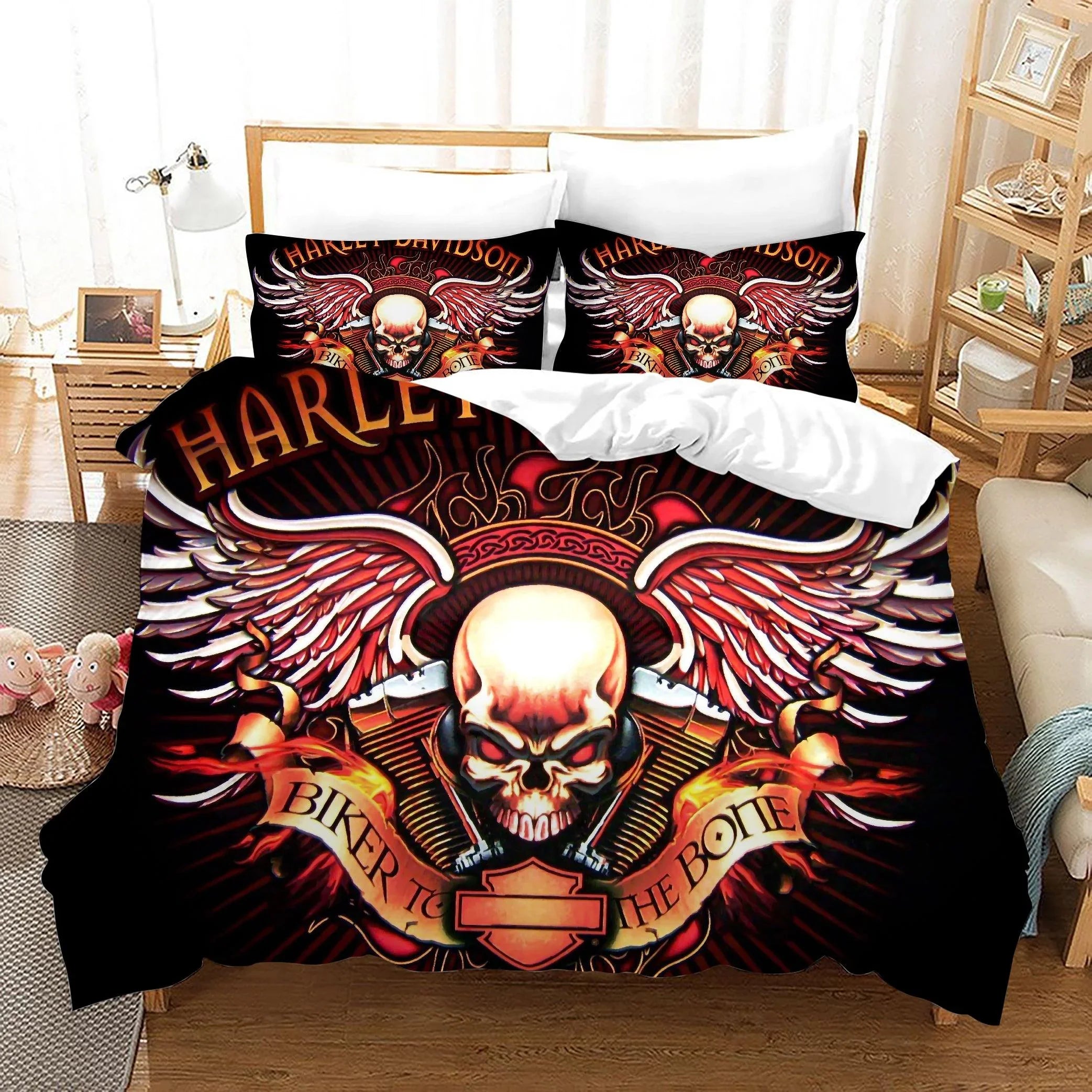 3D Skull Wings Harley-Davidson Quilt Cover Set Bedding Set Duvet Cover Pillowcases SF90- Jess Art Decoration