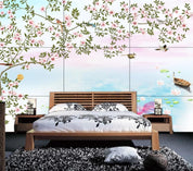3D Blossom Branch Boat Goldfish Wall Mural Wallpaper 1835- Jess Art Decoration