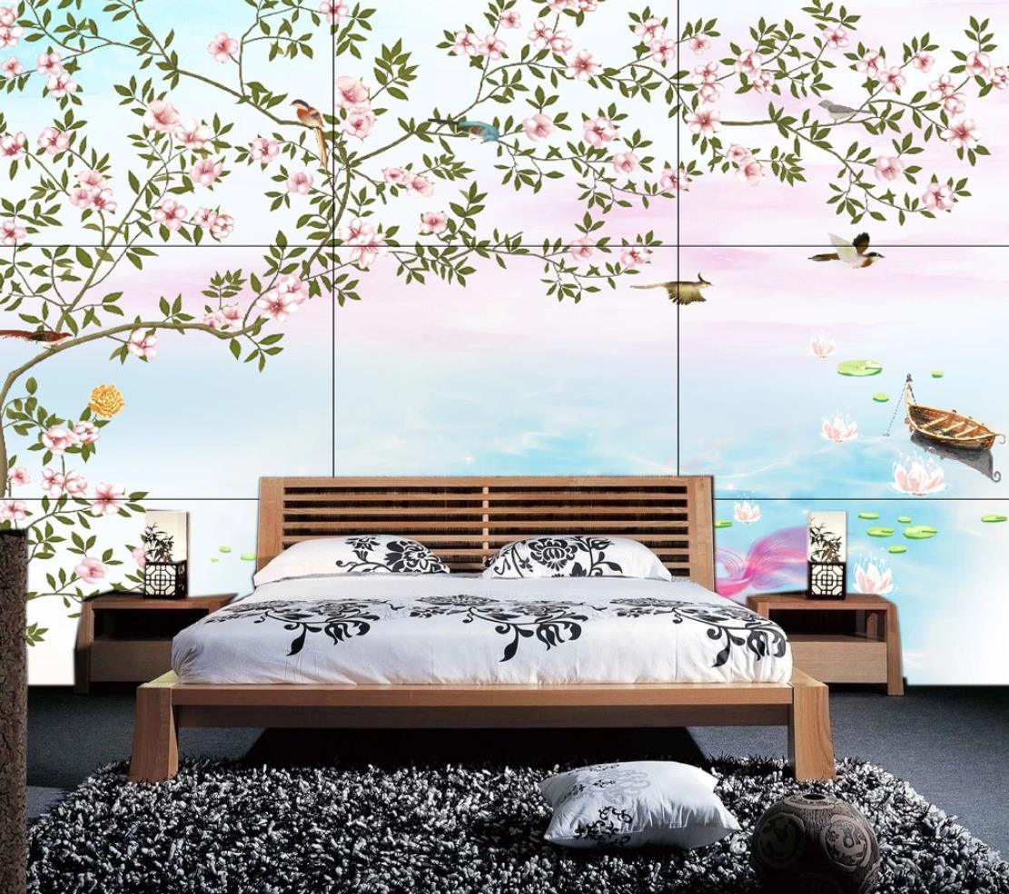 3D Blossom Branch Boat Goldfish Wall Mural Wallpaper 1835- Jess Art Decoration