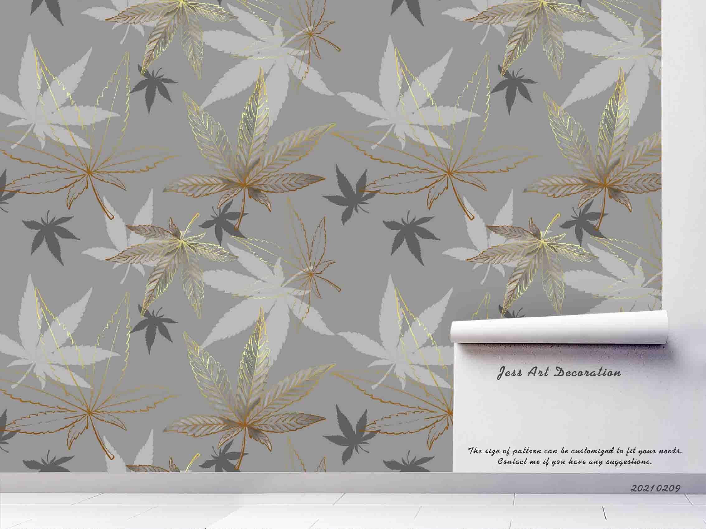 3D Hand Drawn Gray Maple Leaf Wall Mural Wallpaper LQH 55- Jess Art Decoration