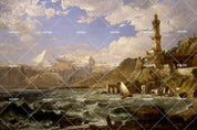 3D landscape mountains river tower wall mural wallpaper 62- Jess Art Decoration