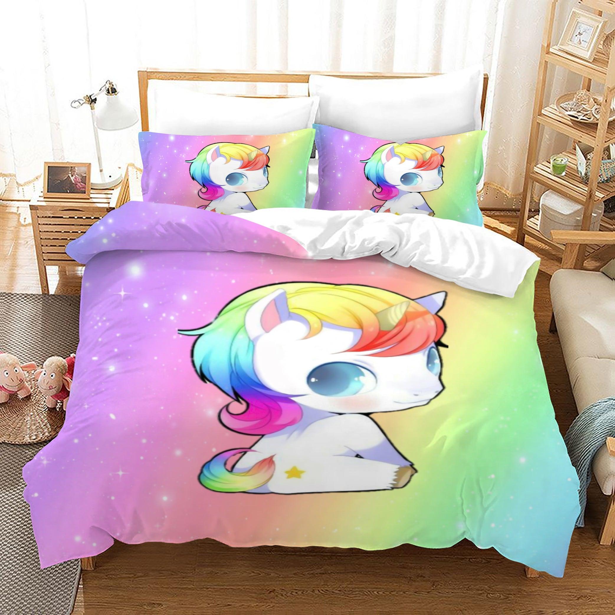 3D Cute Rainbow Cartoon Unicorn Quilt Cover Set Bedding Set Duvet Cover Pillowcases JN 1046- Jess Art Decoration