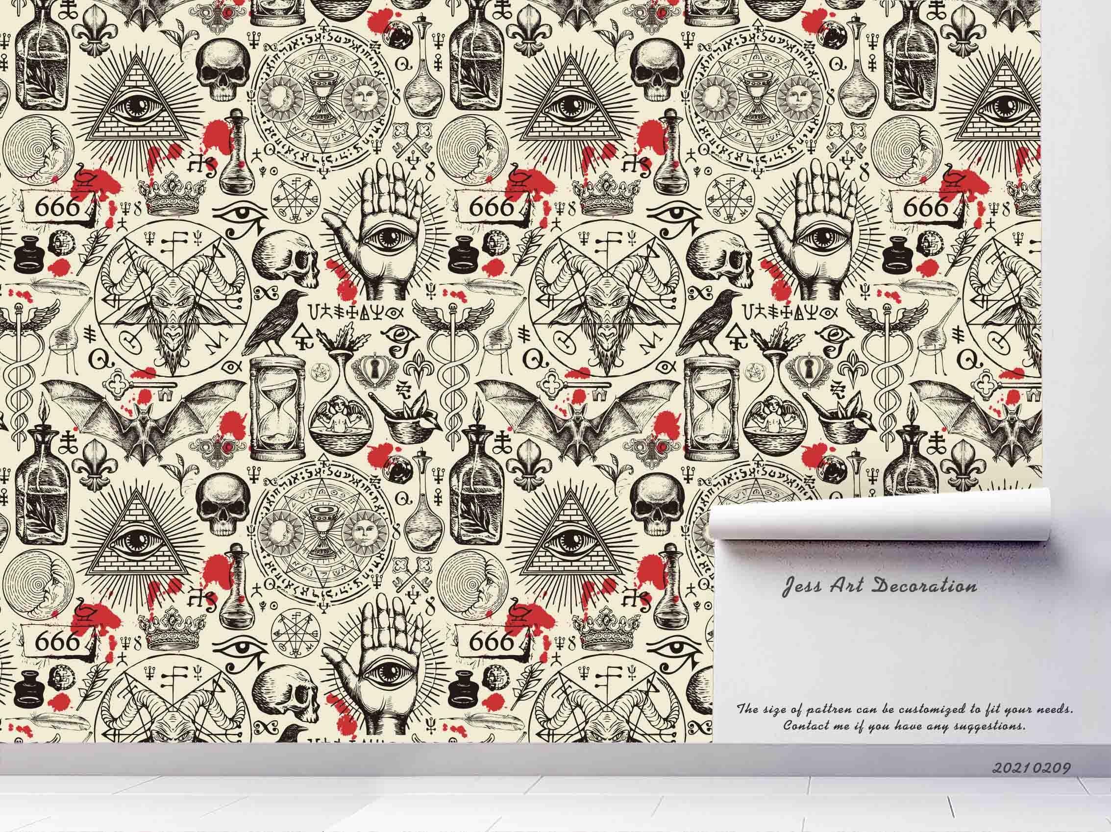 3D Retro Eye Hand Skeleton Totem Wall Mural Wallpaper LQH 176- Jess Art Decoration