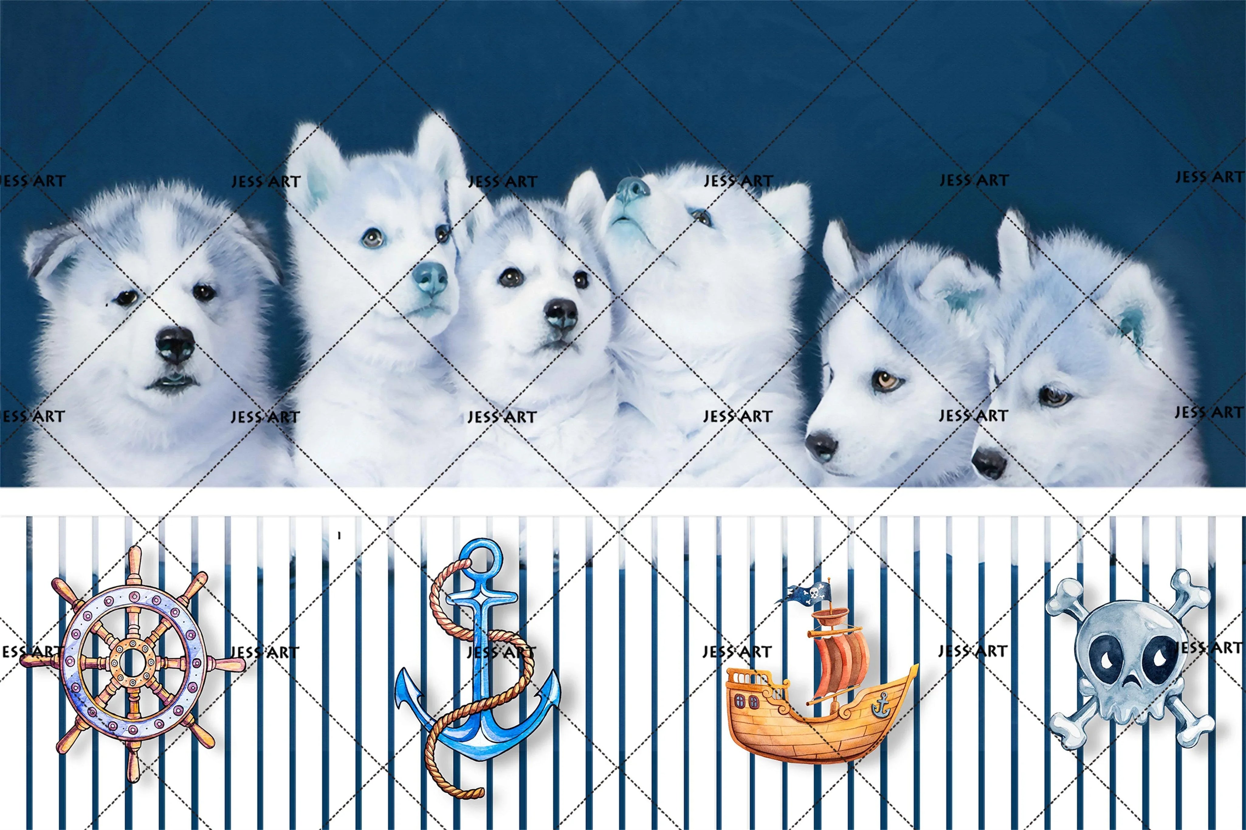 3D Dogs Rudder Anchor Skull Wall Mural Wallpaper SF03- Jess Art Decoration