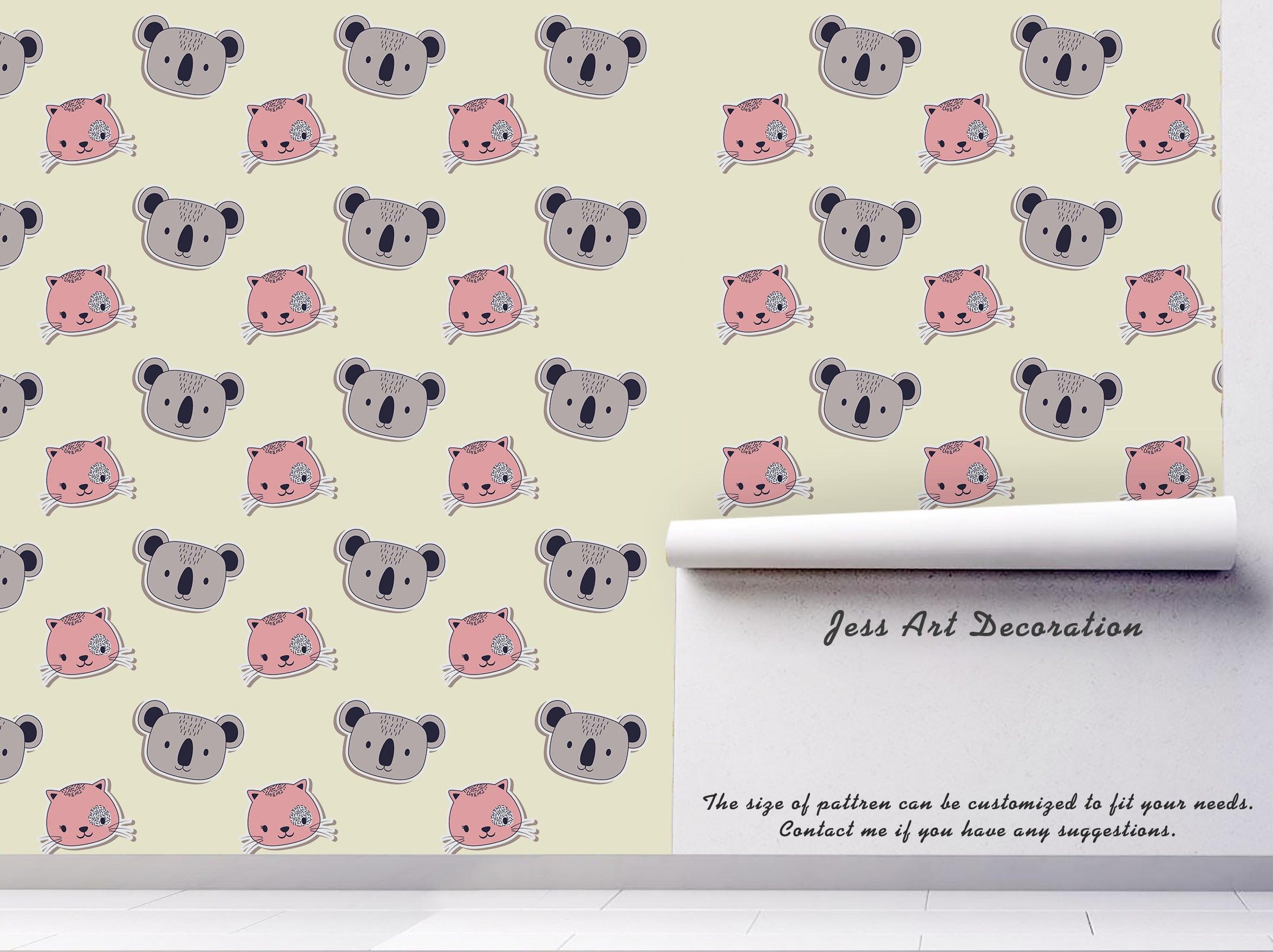 3D Cartoon Cat Koala Wall Mural Wallpaper A216 LQH- Jess Art Decoration