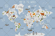 3D Cartoon Blue World Map Wall Mural Wallpaper LQH 32- Jess Art Decoration