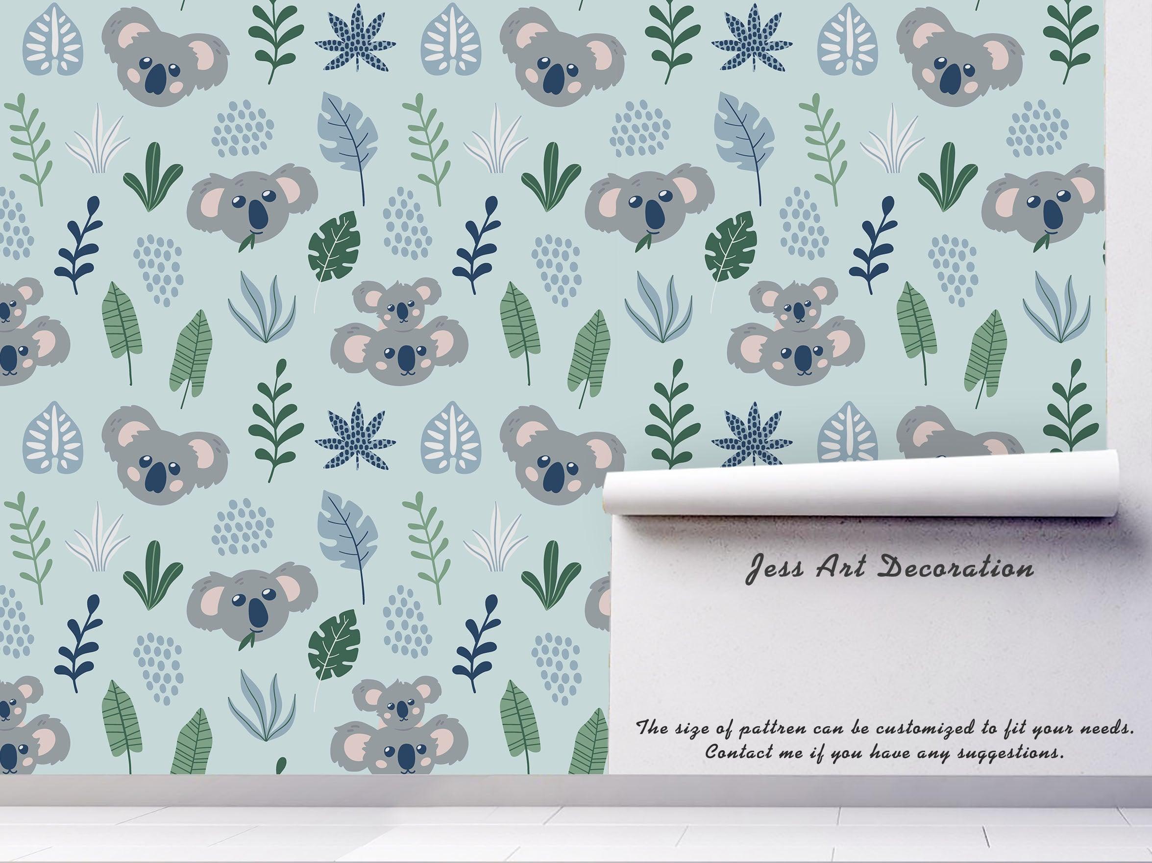 3D Cartoon Koala Leaves Wall Mural Wallpaper A178 LQH- Jess Art Decoration