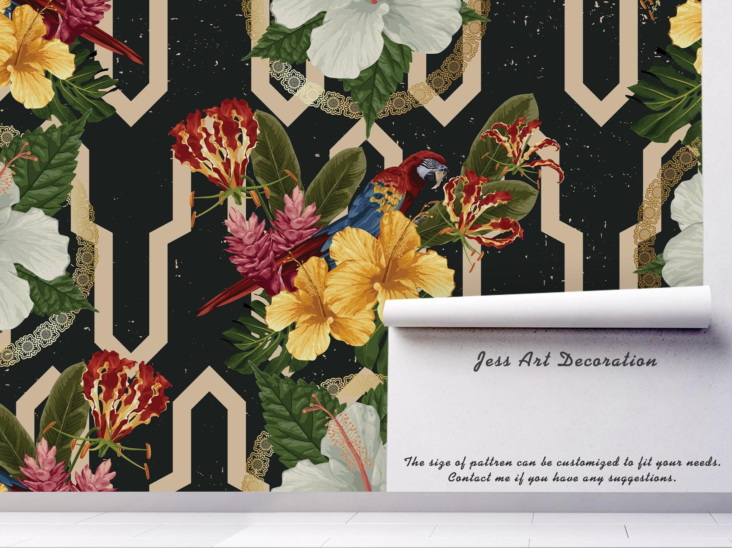 3D Yellow Flower Parrot Wall Mural Wallpaper 7- Jess Art Decoration