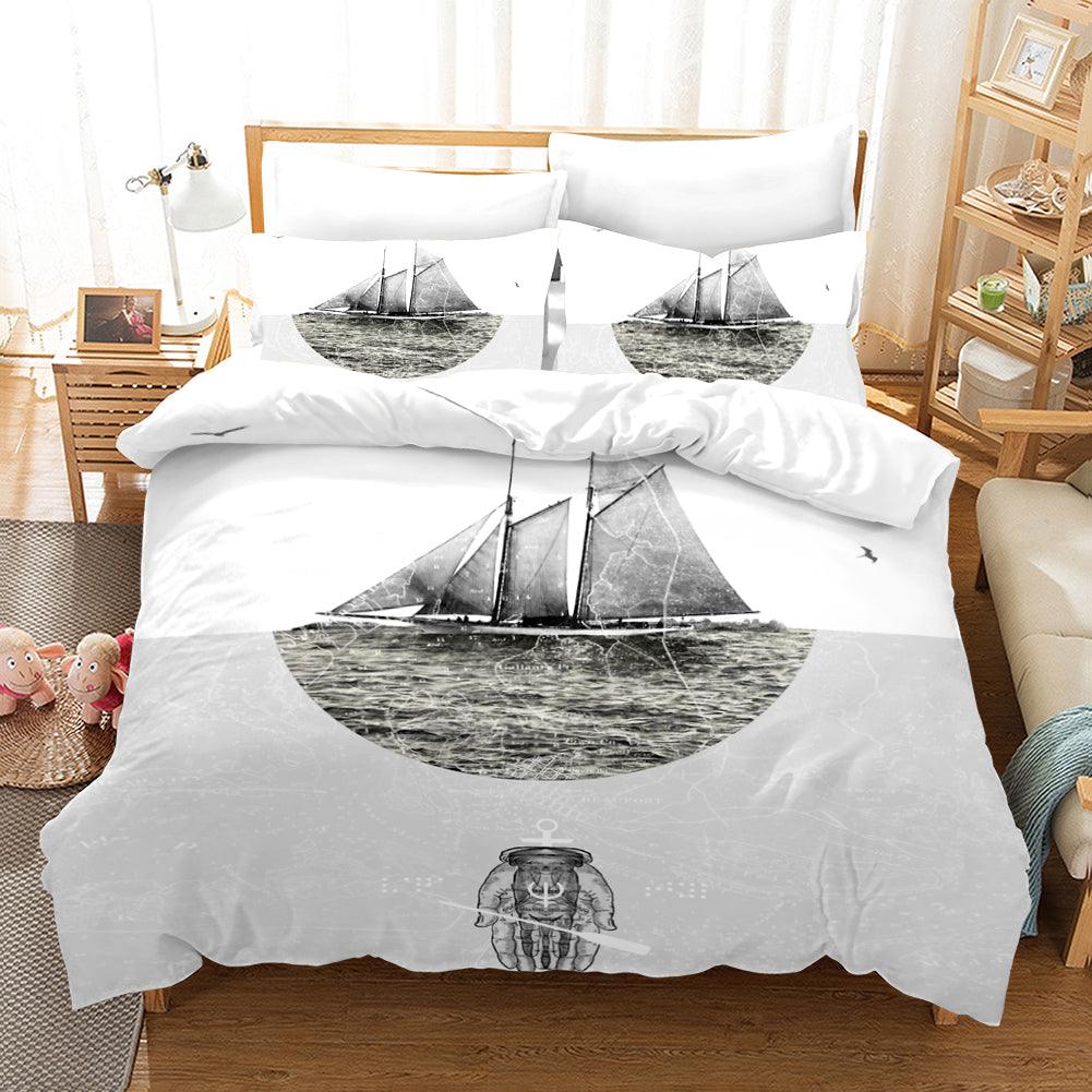 3D White Black Sailboat Quilt Cover Set Bedding Set Pillowcases 122- Jess Art Decoration