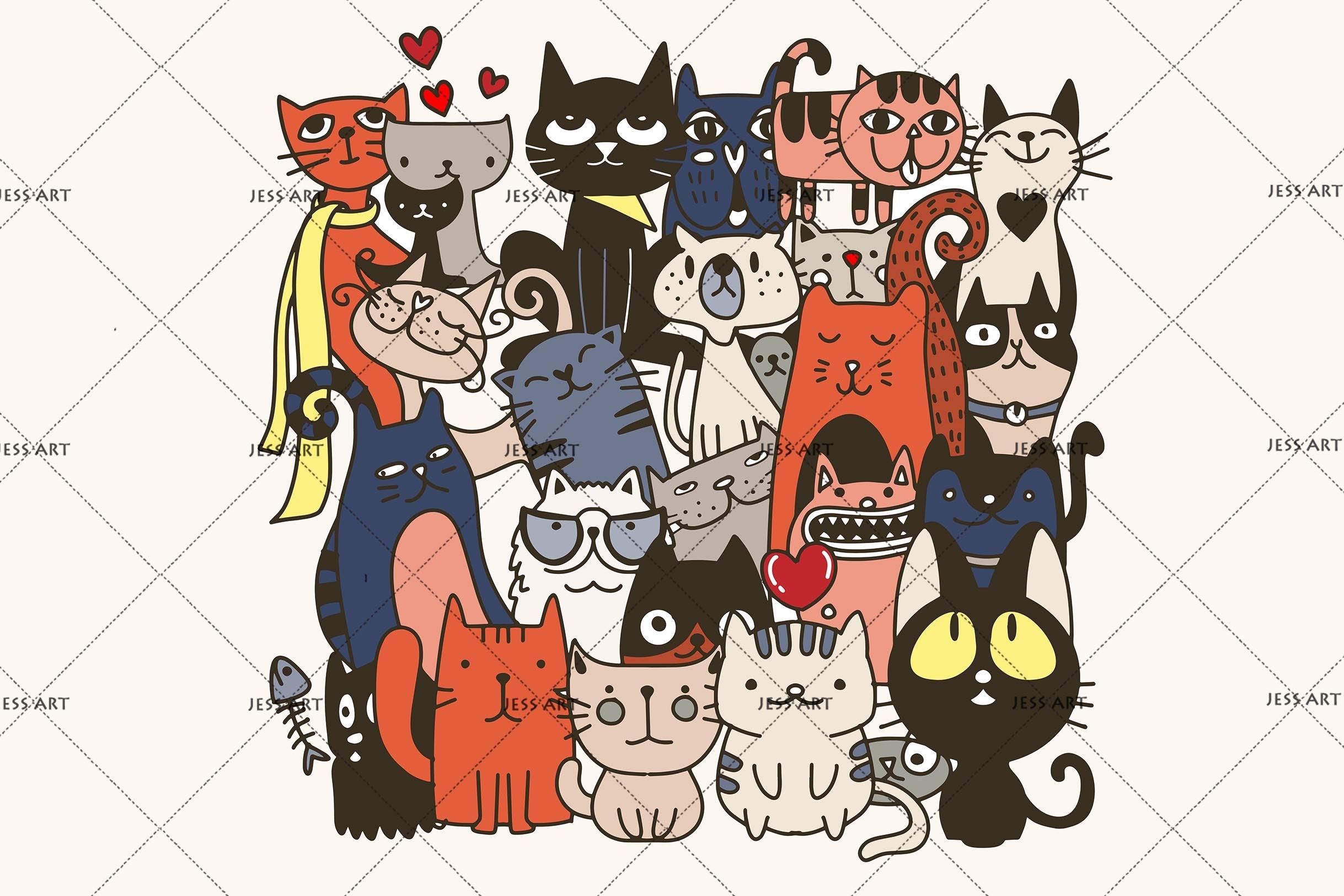 3D Cartoon Cat Kitty Wall Mural Wallpaper SF79- Jess Art Decoration