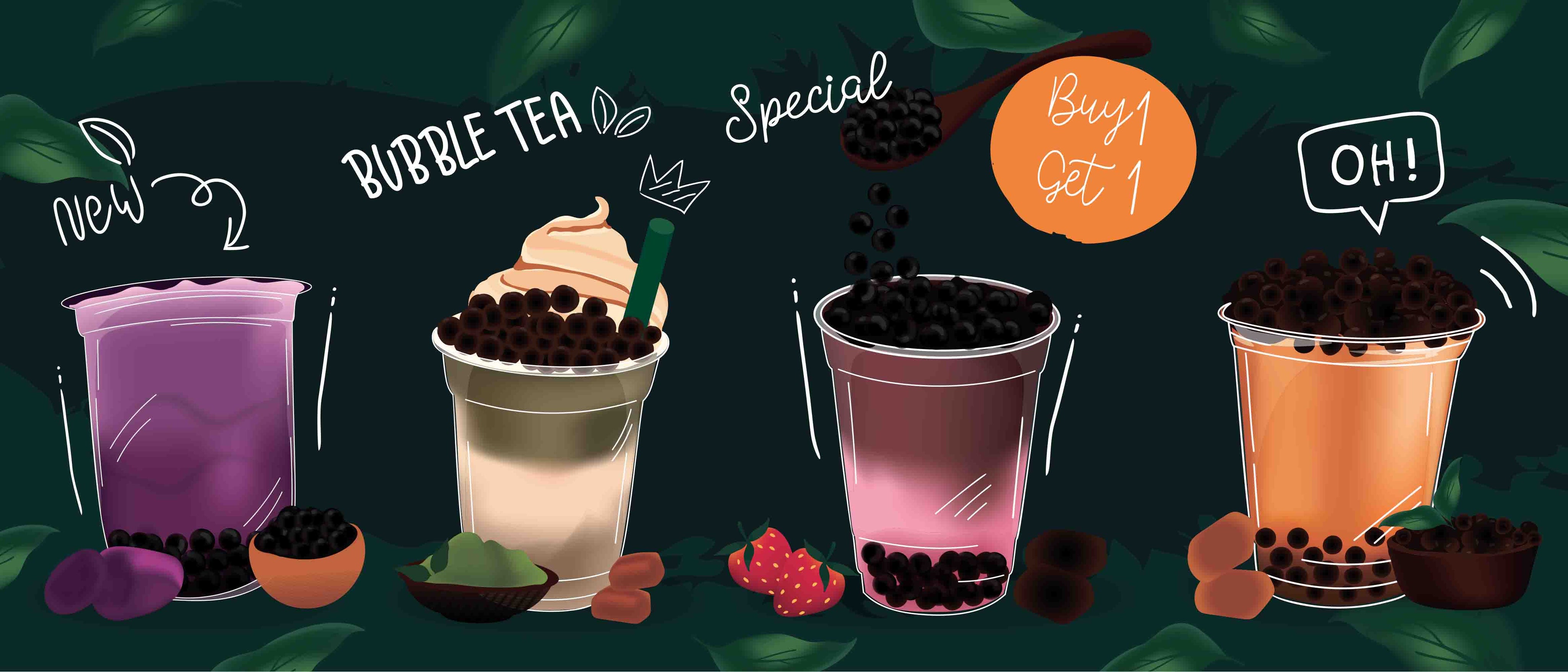 3D Black Background Bubble Tea Pearl Tea Milk Tea Shop Wall Mural Wallpaper JN 28- Jess Art Decoration