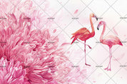 3D Red Pink Flamingo Flowers Wall Mural Wallpaper SF85- Jess Art Decoration