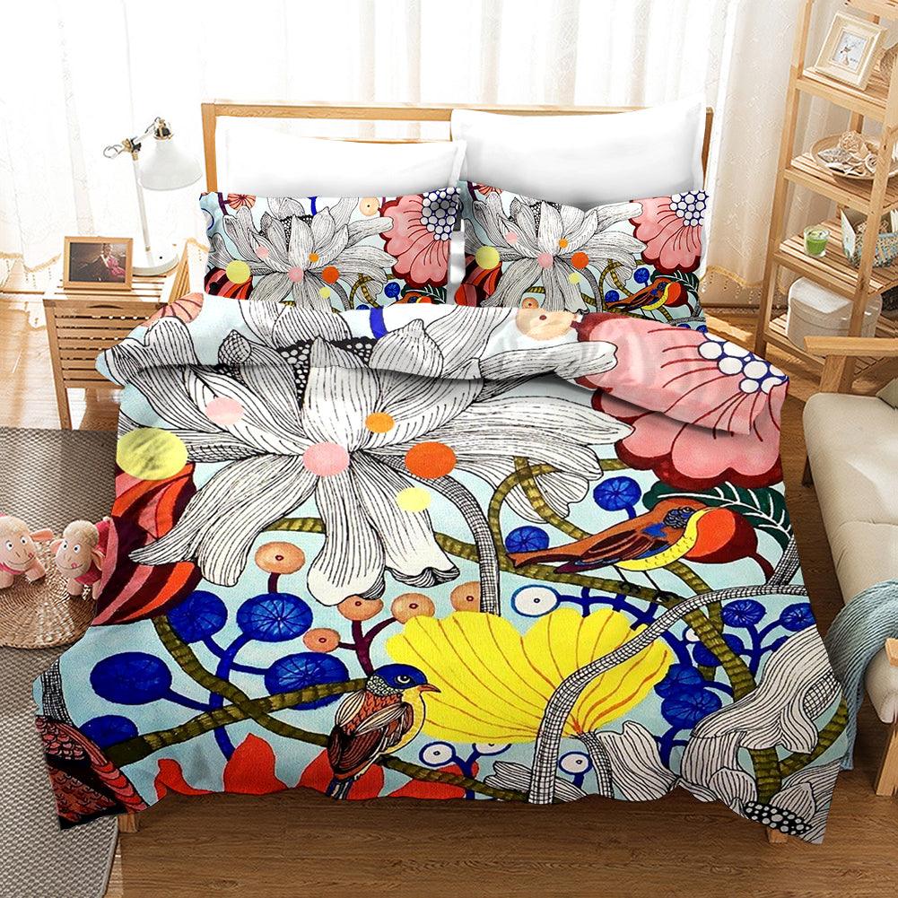 3D Hand Drawn Blue Floral Quilt Cover Set Bedding Set Duvet Cover Pillowcases 20- Jess Art Decoration