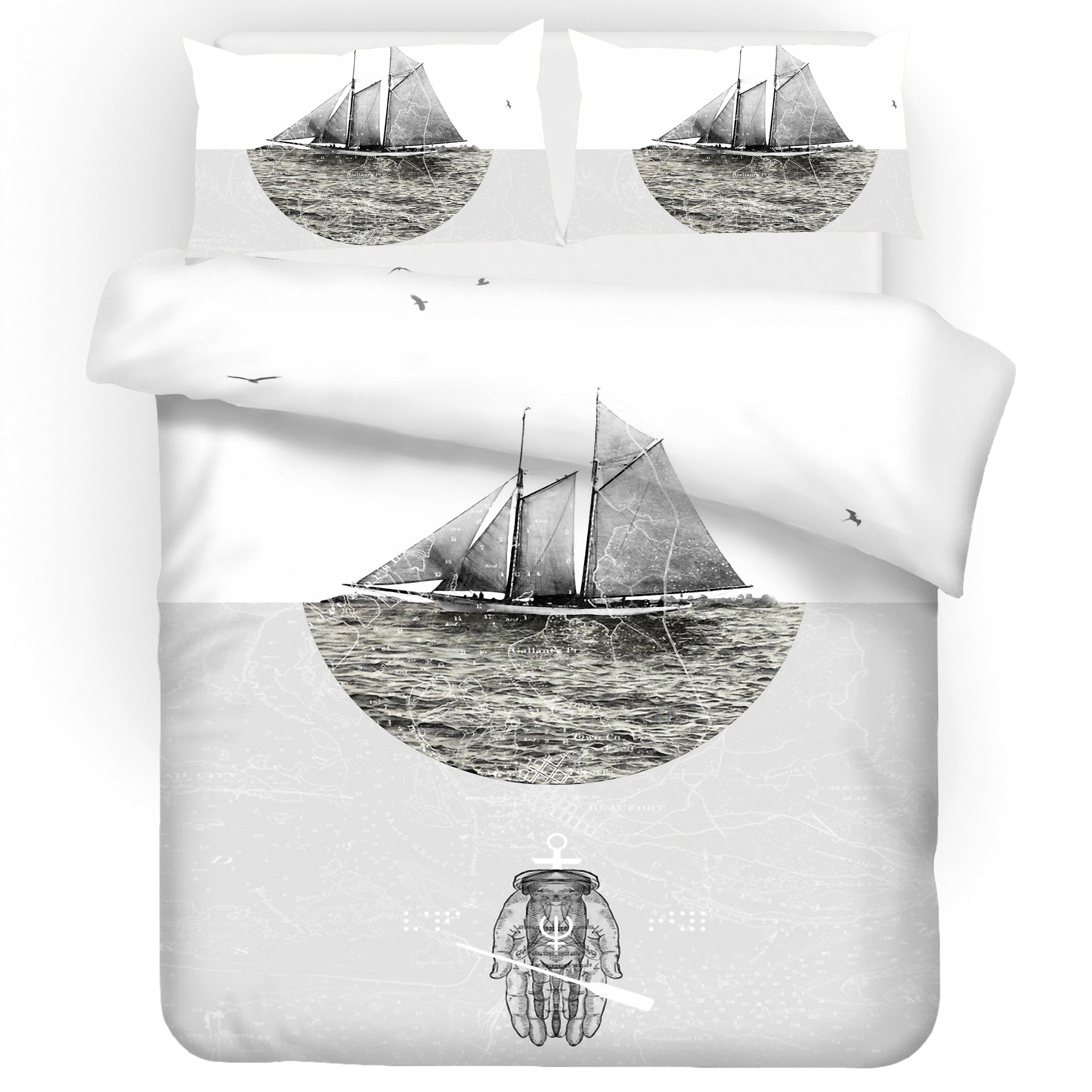 3D White Black Sailboat Quilt Cover Set Bedding Set Pillowcases 122- Jess Art Decoration