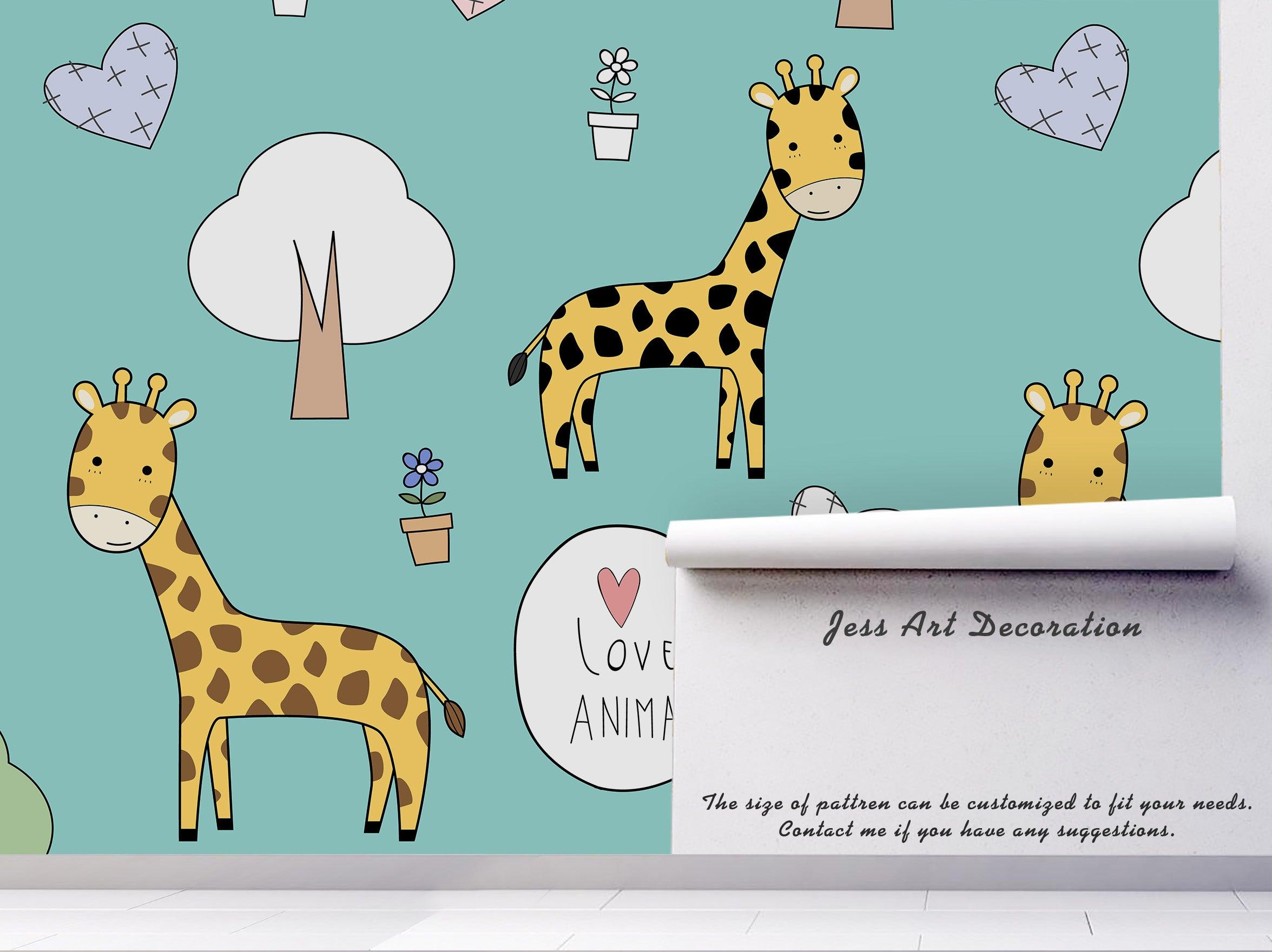 3D cartoon giraffe wall mural wallpaper 20- Jess Art Decoration